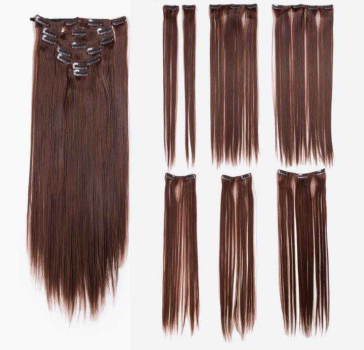 Dark Auburn-33# : SWACC Women 22 Inches Straight Full Head 7 Separate Pieces Heat Resistance Synthetic Hair Clip in Hair Extensions (Dark Auburn-33#)