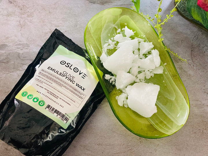 Pure Olive Emulsifying Wax-8oz by Oslove Organics | Light emulsifier for face serums, leave in conditioners and face cremes.