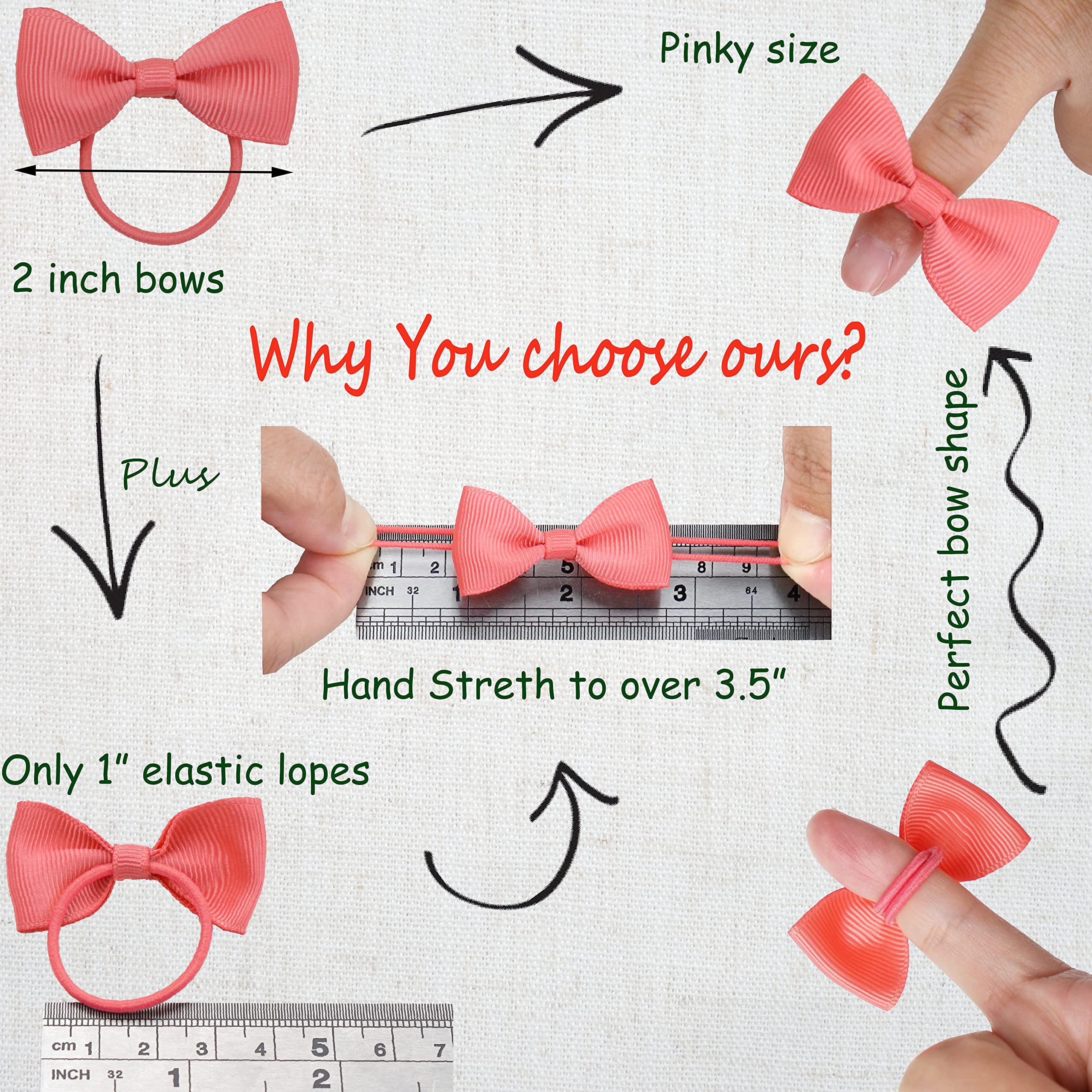 40Pcs 2 Inches Baby Bows Hair Ties Mini Boutique Hair Bows Durable Elastic Rubber Ribbon Hair Band Accessories for Toddlers Infants Kids Under 2 Years Old