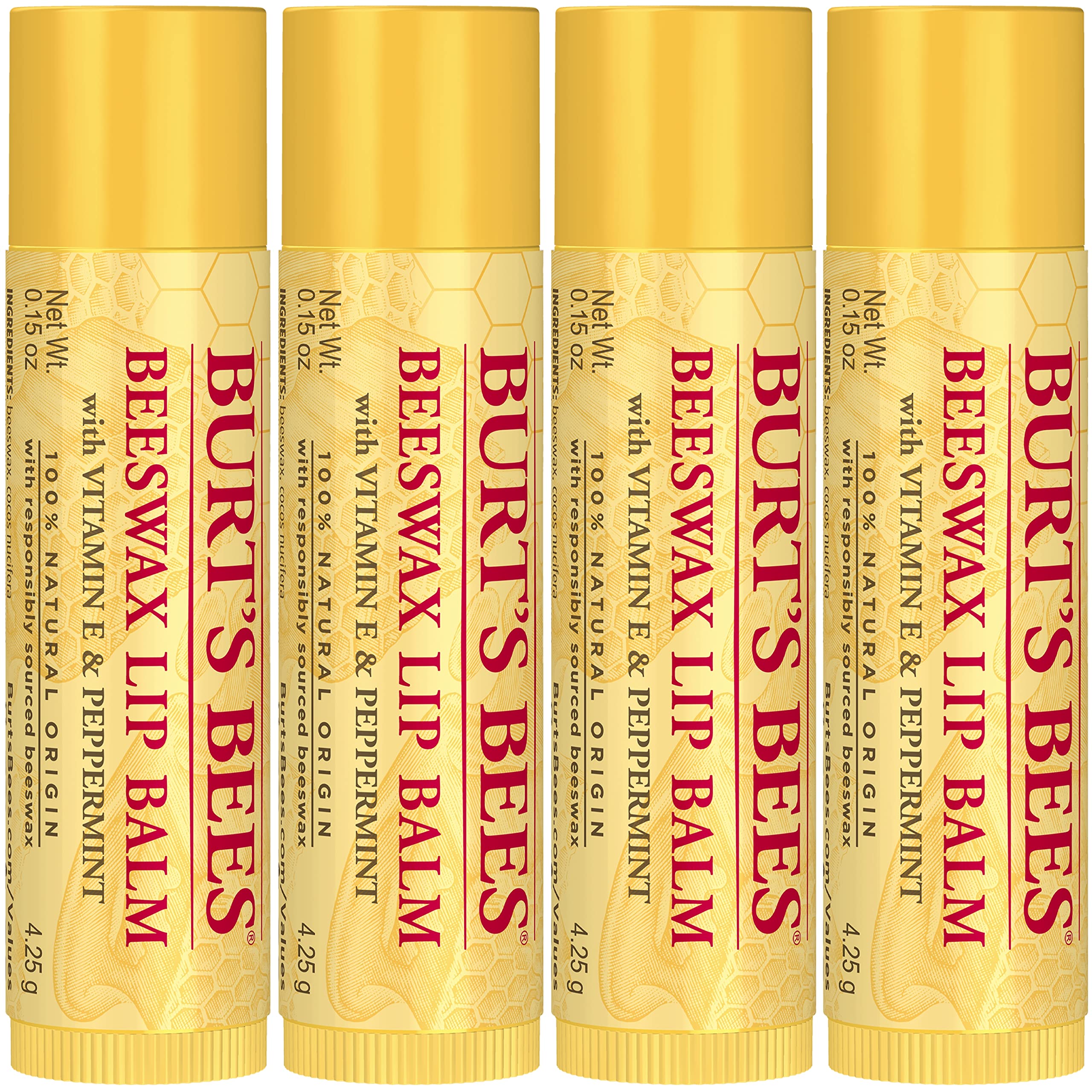 Beeswax Lip Balm Pack by Burts Bees for Unisex - 4 x 0.15 oz Lip Balm