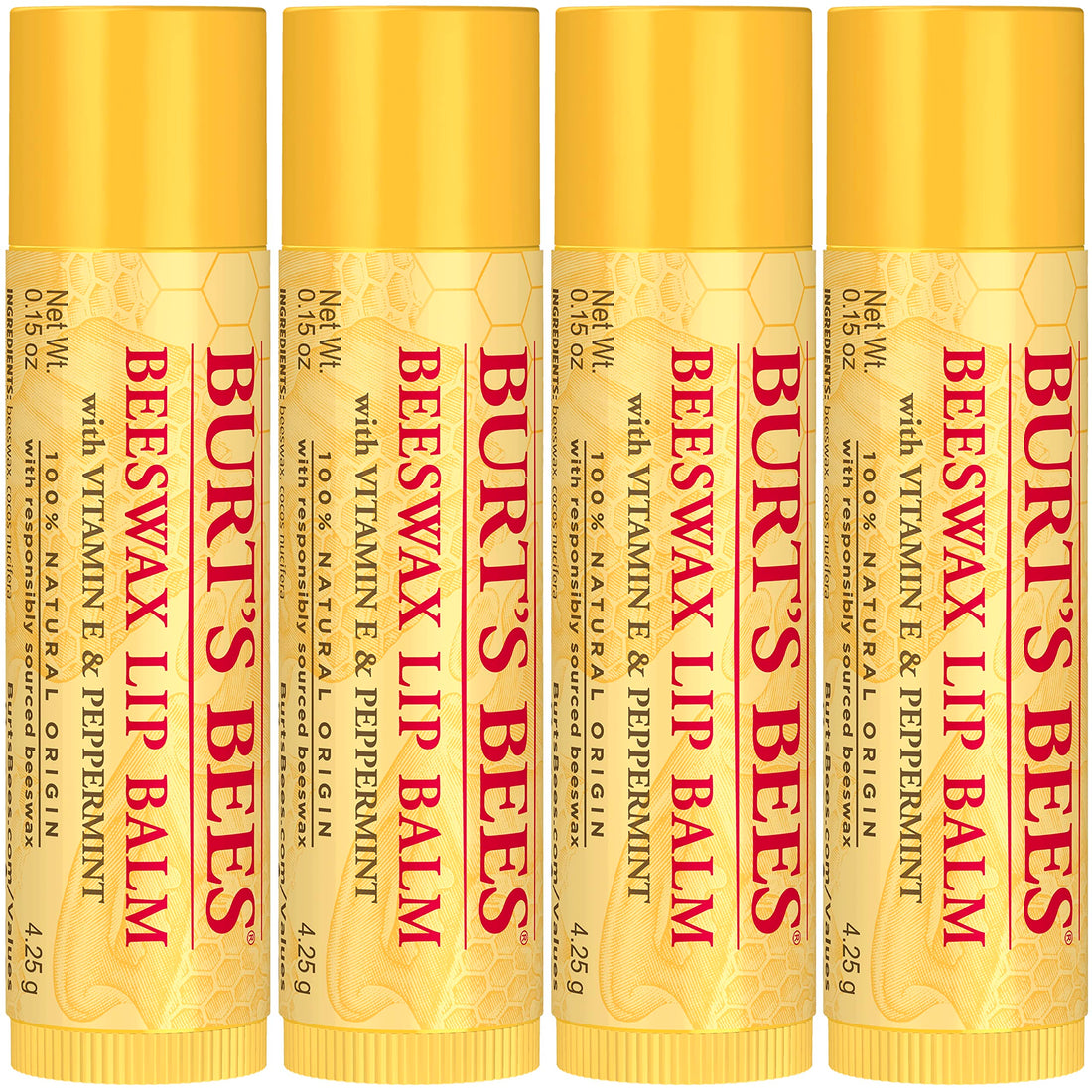 Beeswax Lip Balm Pack by Burts Bees for Unisex - 4 x 0.15 oz Lip Balm