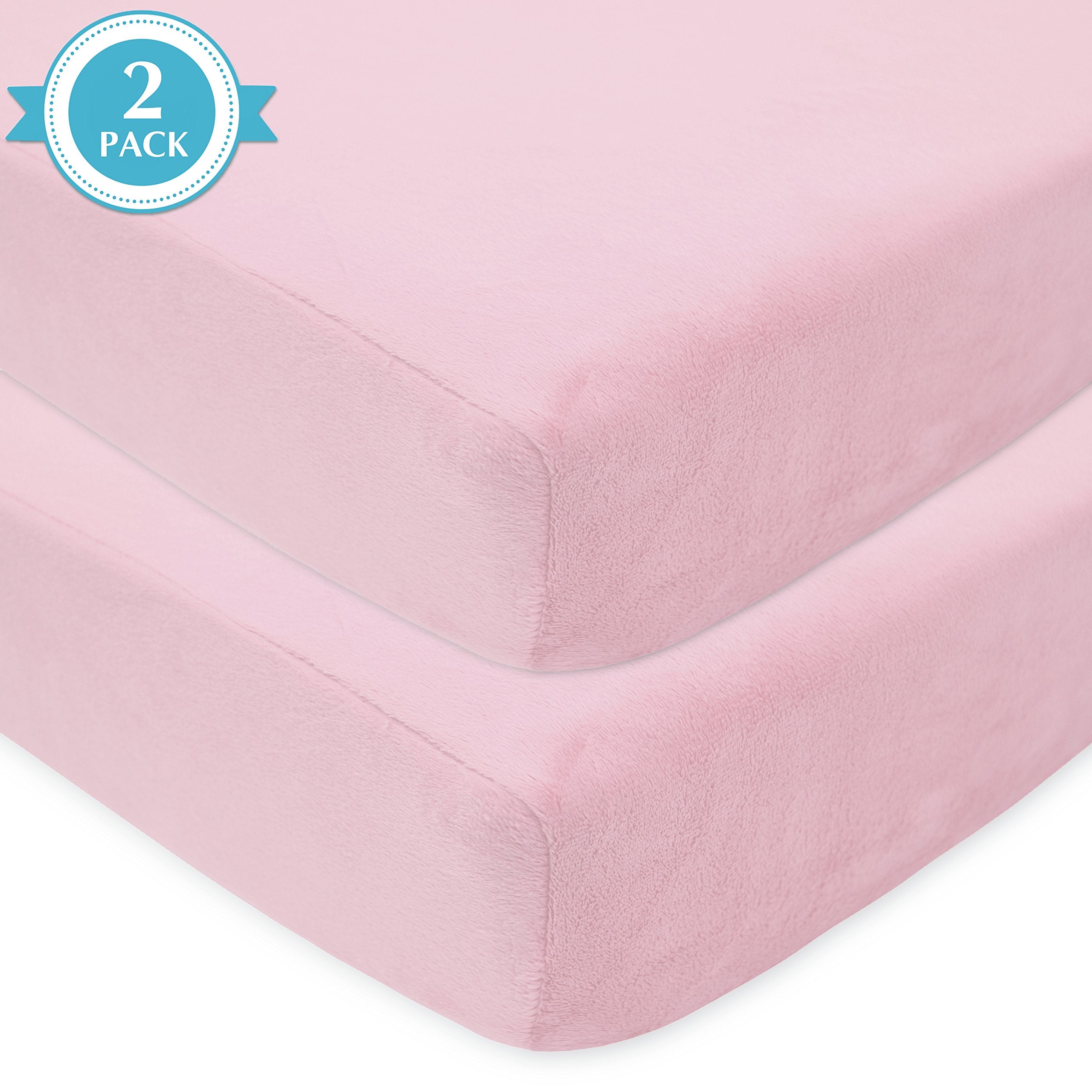 American Baby Company 2 Pack Heavenly Soft Chenille Fitted Crib Sheet 28 x 52, Warm and Cozy Neutral Chenille Sheet, Pink, for Boys and Girls, Fits Crib and Toddler Bed mattresses