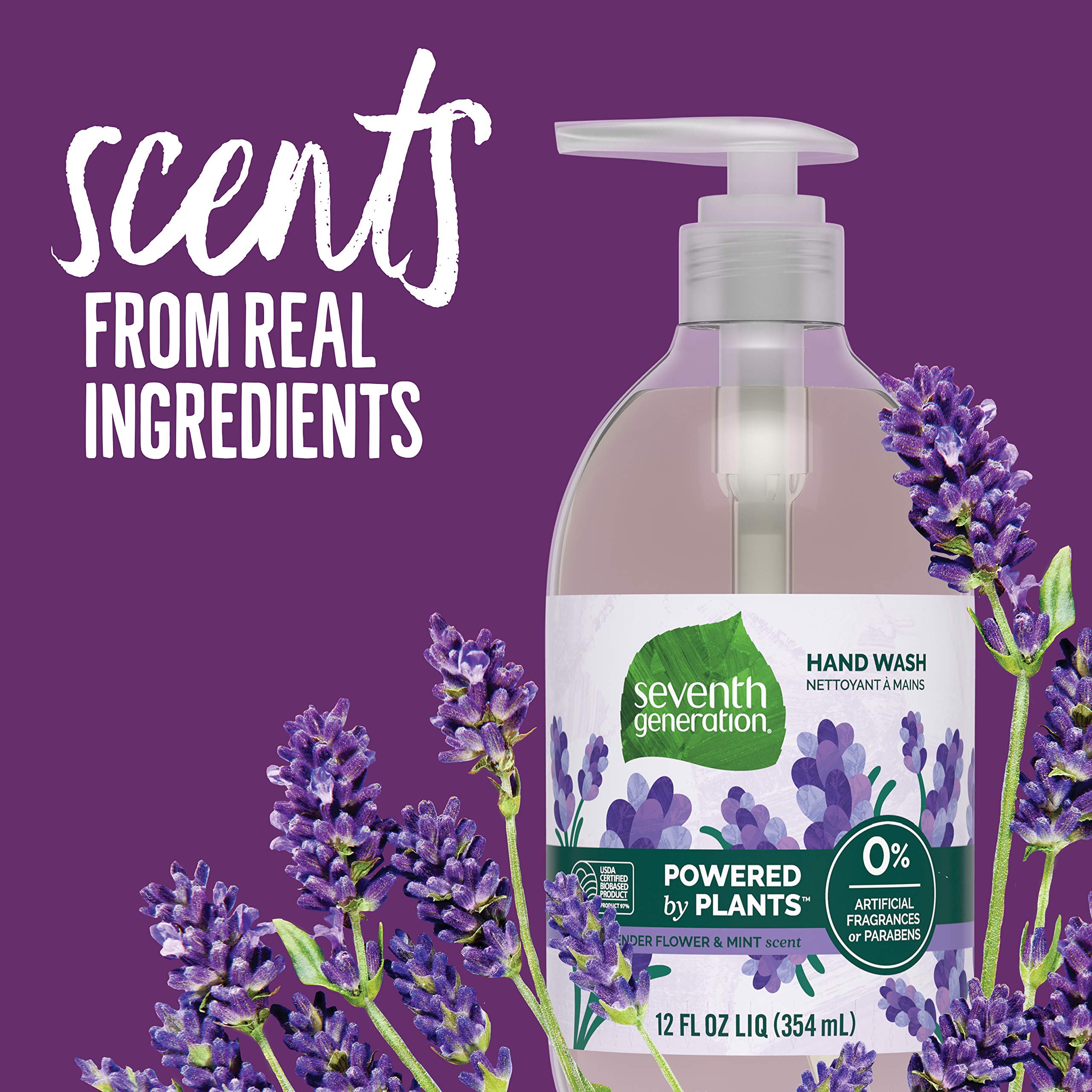Seventh Generation Hand Wash, Lavender Flower & Mint, 12 Fl Oz, (Pack of 8)