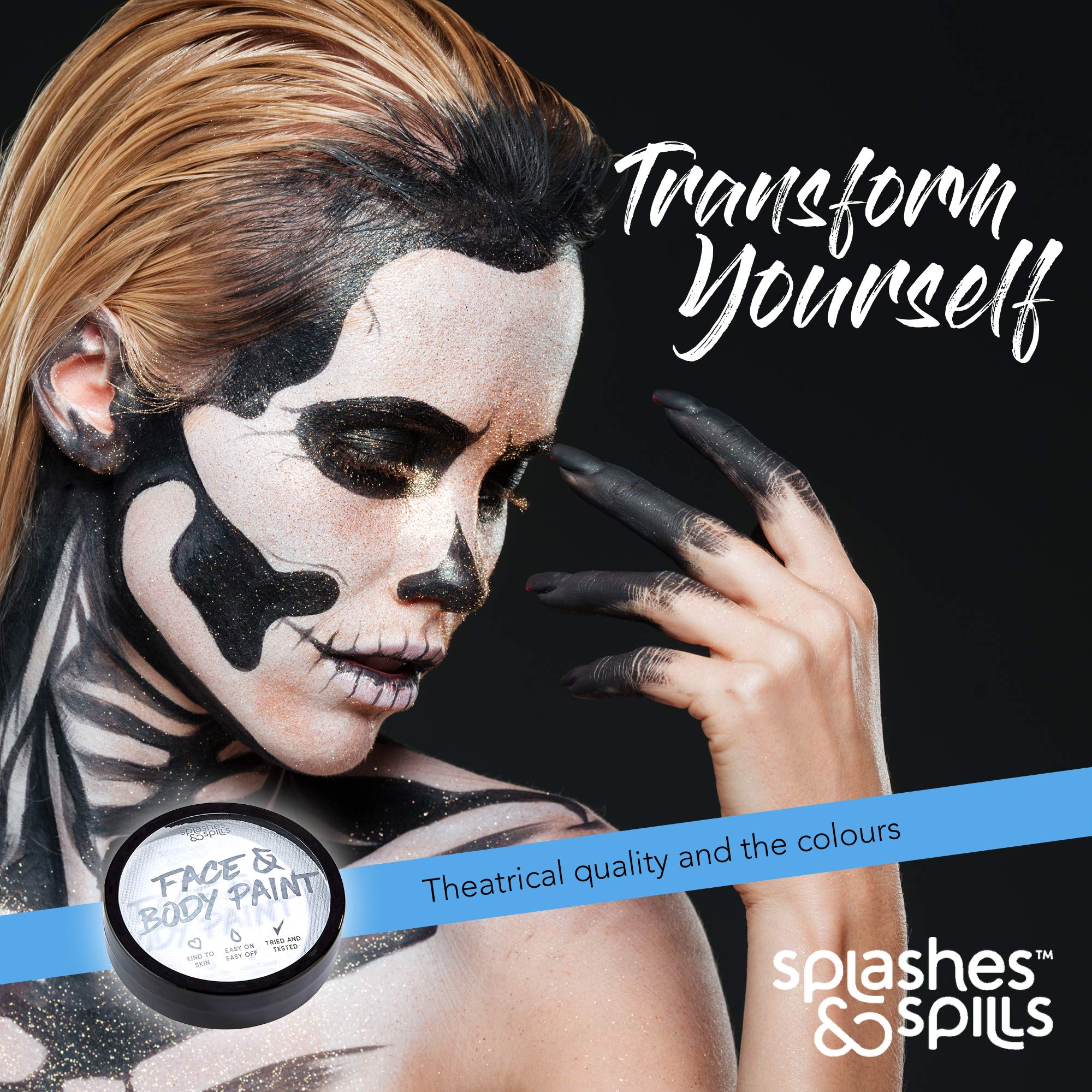 Face and Body Paint Cream - White, 18g Cake Tub - Pretend Costume and Dress Up Makeup by Splashes & Spills