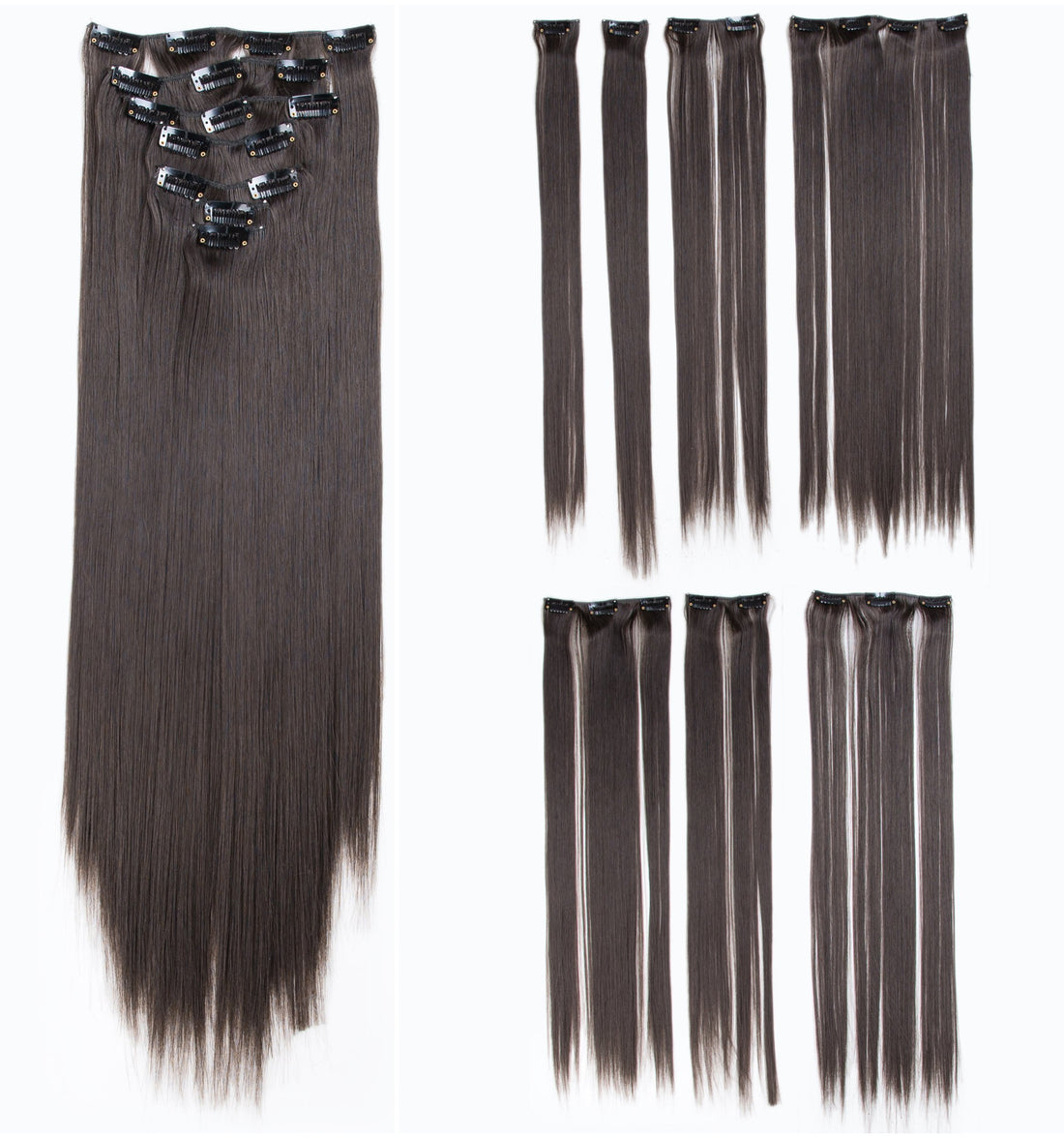 SWACC Women 22 Inches Straight Full Head 7 Separate Pieces Heat Resistance Synthetic Hair Clip in Hair Extensions (Dark Brown-4#)