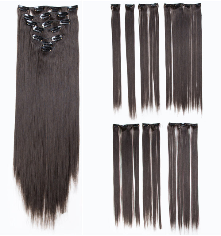 SWACC Women 22 Inches Straight Full Head 7 Separate Pieces Heat Resistance Synthetic Hair Clip in Hair Extensions (Dark Brown-4#)