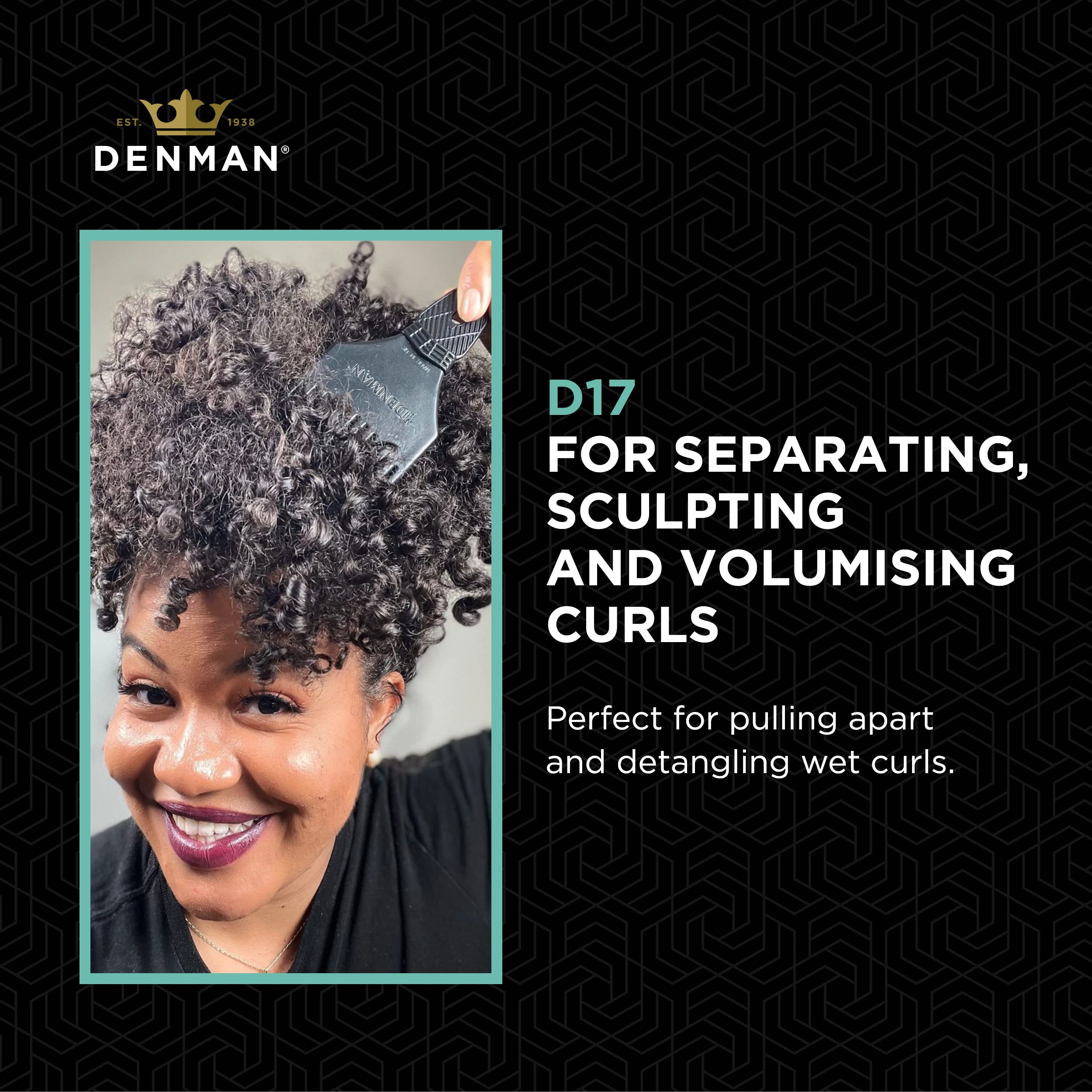 Jack Dean by Denman (Black) Curl Volumiser Comb for Separating, Styling, Defining, Enhancing & Boosting Curls (D17)
