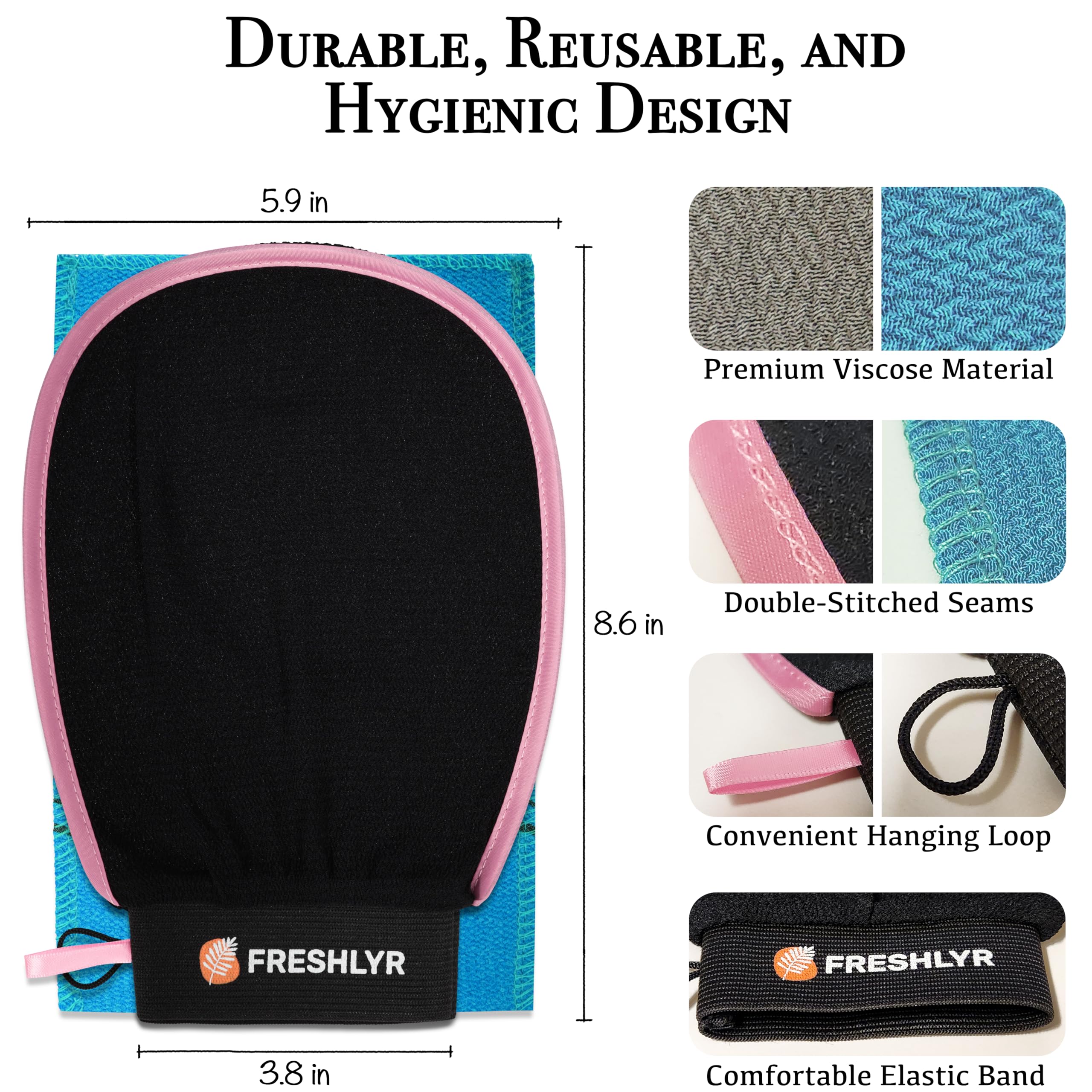 Exfoliating Gloves (3 Pcs) – Korean Body Scrubber Mitt for Shower & Bath, Deep Cleansing & Dead Skin Remover, Multi-Texture Exfoliator for Smooth & Glowing Skin