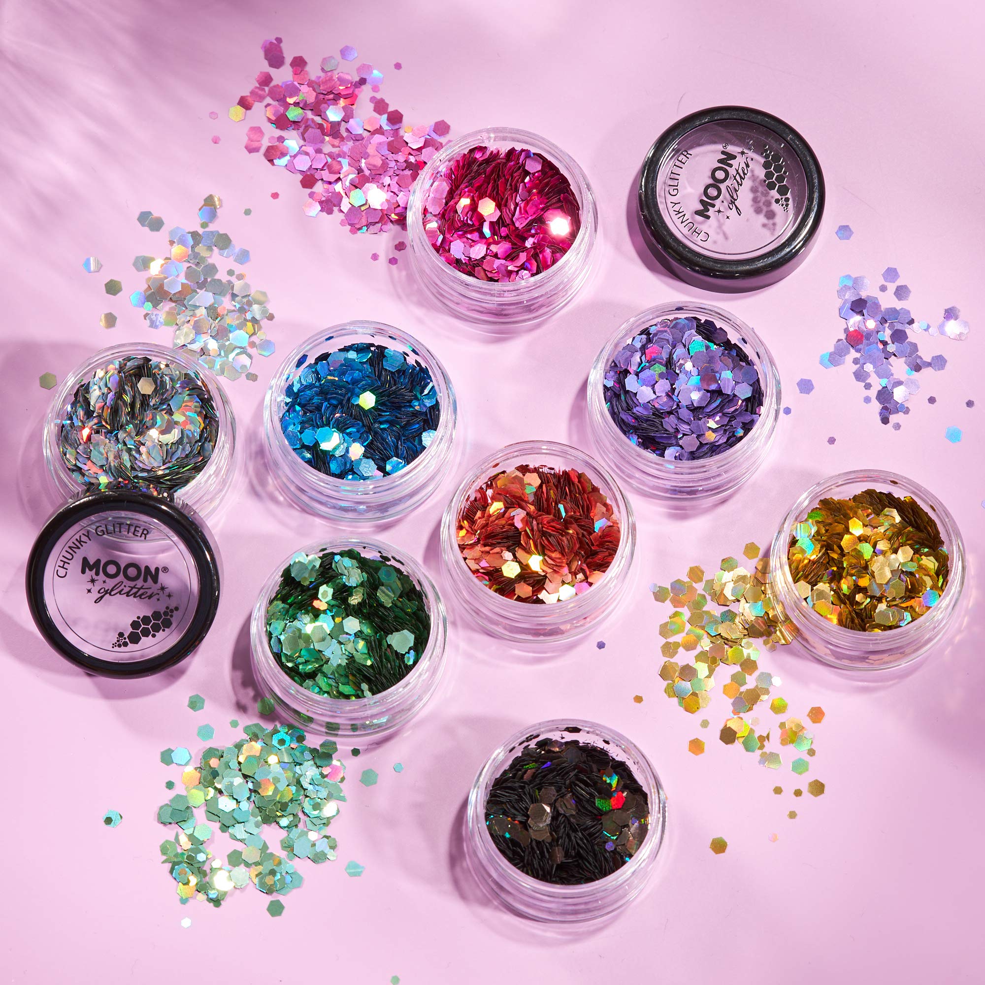 Moon Glitter Holographic Chunky Glitter 100% Cosmetic Glitter for Face, Body, Nails, Hair and Lips - 0.10oz - Rose Gold