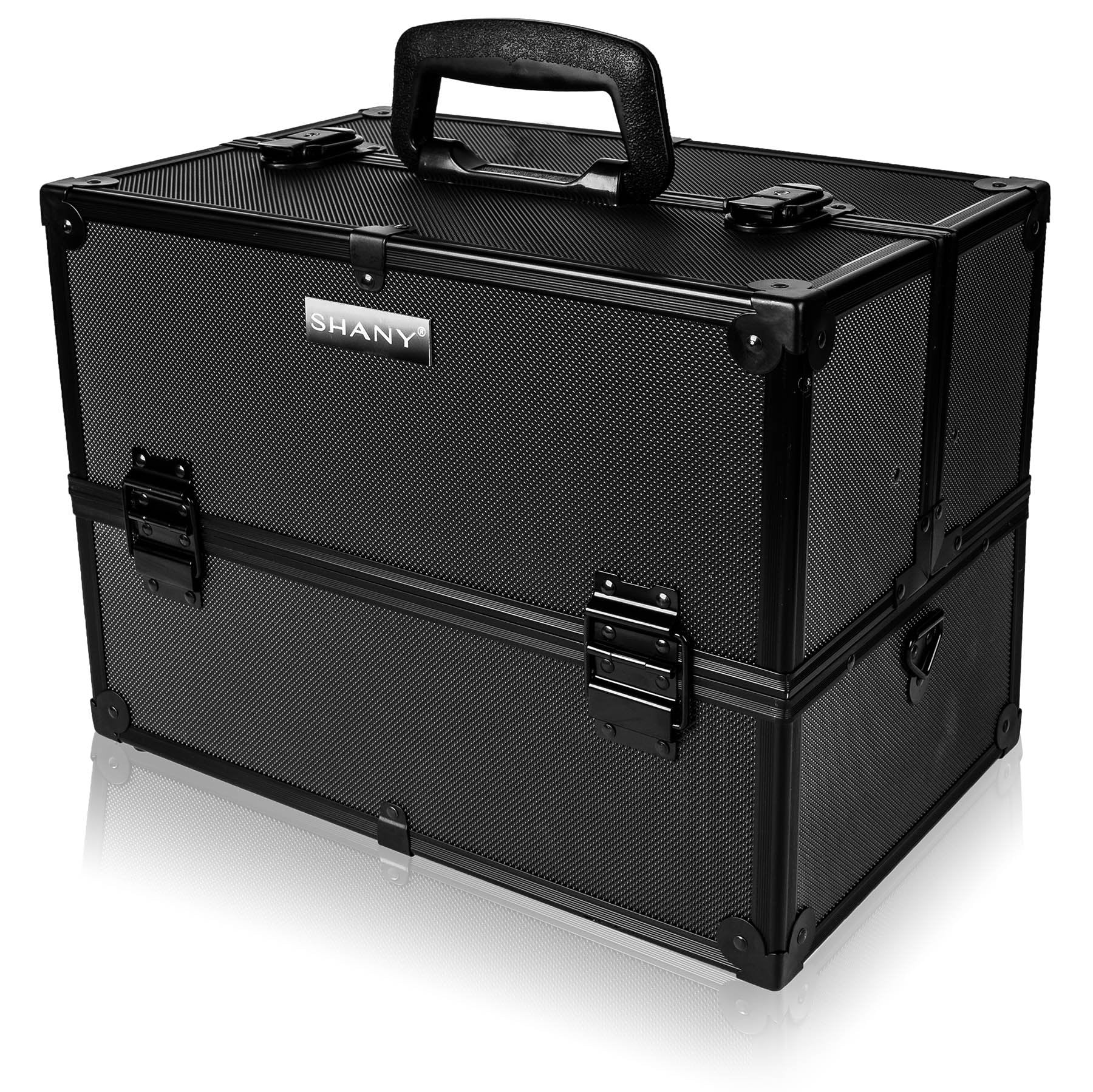 Shany Essential Pro Makeup Train Case with Shoulder Strap and Locks, Black