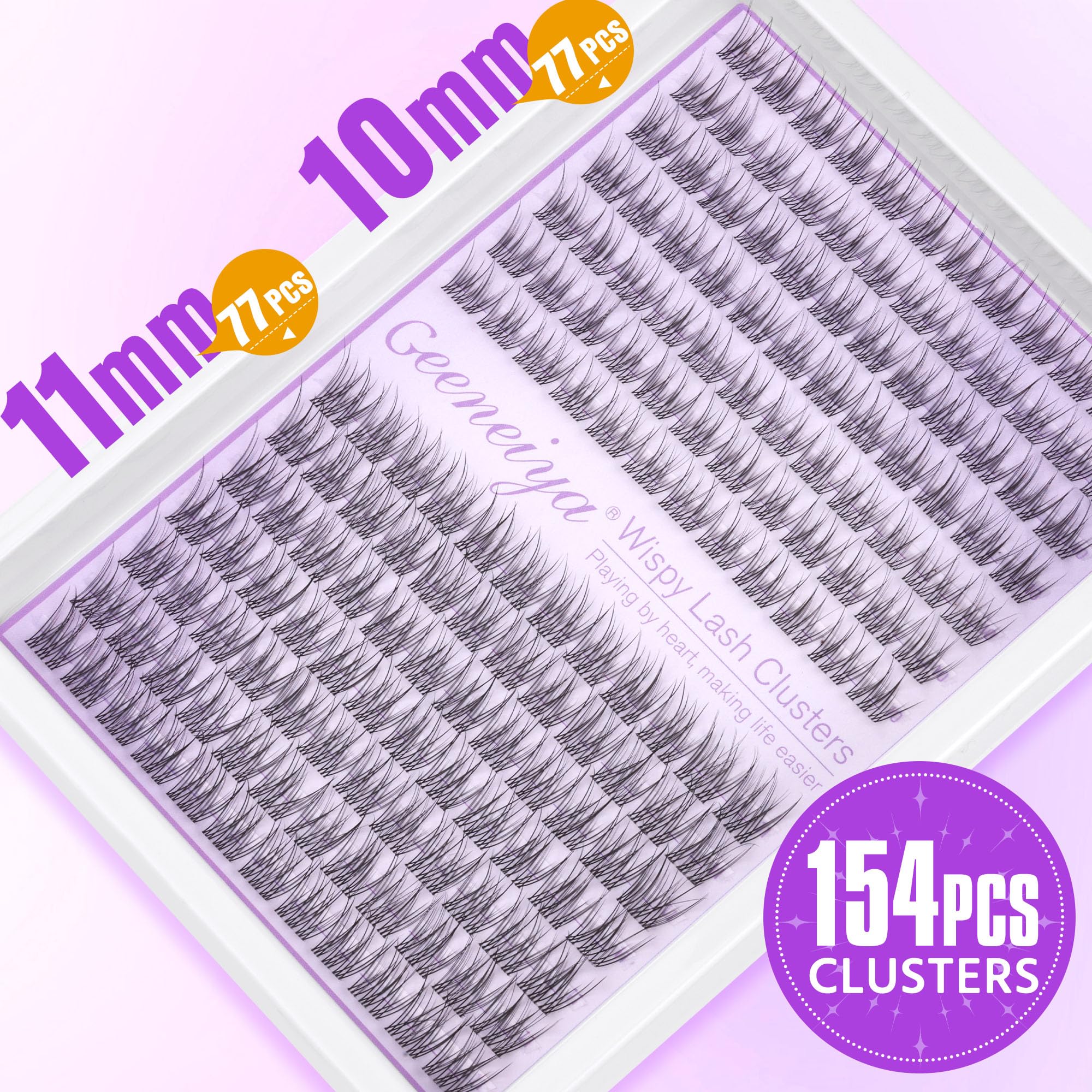 Clear Band Lash Clusters Wispy Short C Curl Eyelash Clusters 10-11mm Individual Eyelashes Natural Cluster Eyelash Extensions Natural Looking Cluster Lashes by Geeneiya(Clear Band,10-11MM)