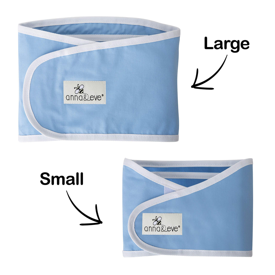 Anna & Eve - Swaddle Strap - Adjustable Arms-Only Baby Swaddle, 100% Cotton, Prevents Overheating - Large Size Fits Chest 16 to 20.5 - Blue