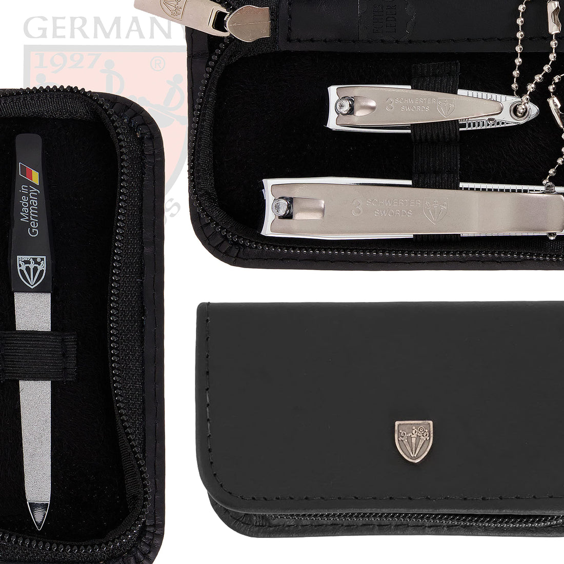 3 Swords Germany - Brand Quality 3 Piece Manicure Pedicure Grooming Kit Set For Professional Finger & Toe Nail Care Tool Clipper Fashion Leather Case In Gift Box, Made By 3 Swords (762)