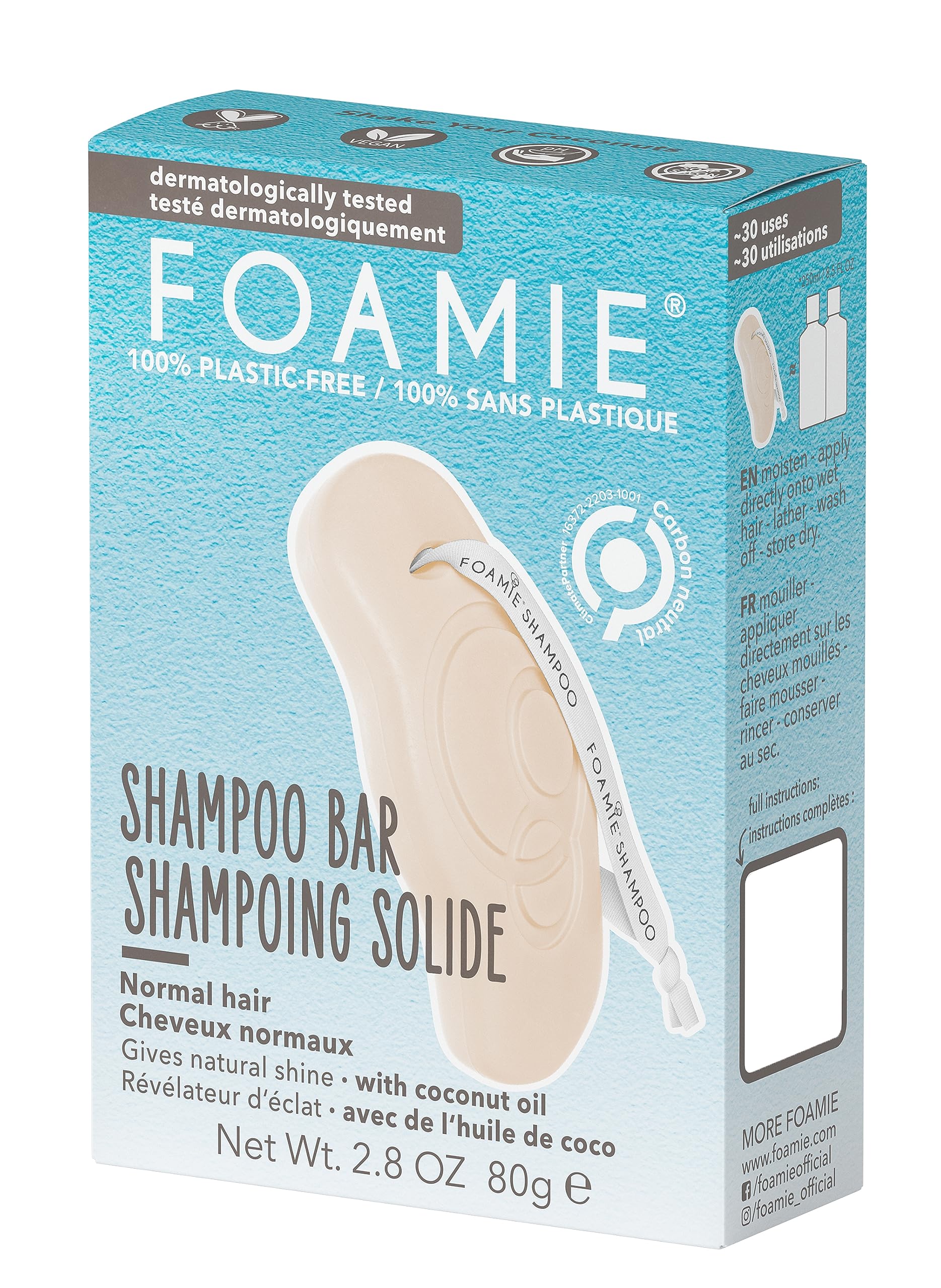 Foamie Natural Shampoo Bar - Cruelty, Paraben and Sulfate Free - Strengthens Massages and Cleans Your Scalp - Plastic Free Packaging saves 2 Bottles per Bar (Coconut)