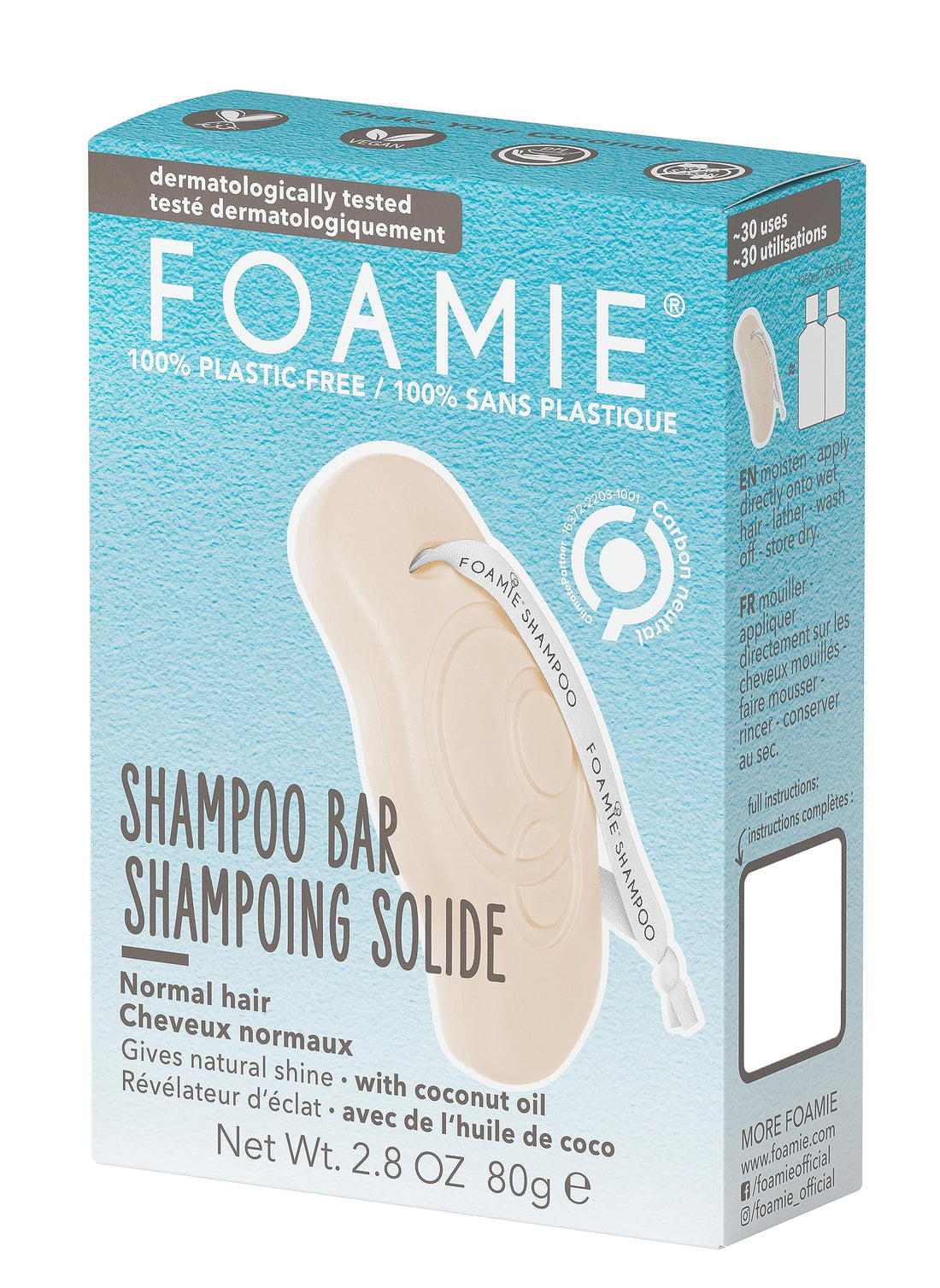Foamie Natural Shampoo Bar - Cruelty, Paraben and Sulfate Free - Strengthens Massages and Cleans Your Scalp - Plastic Free Packaging saves 2 Bottles per Bar (Coconut)