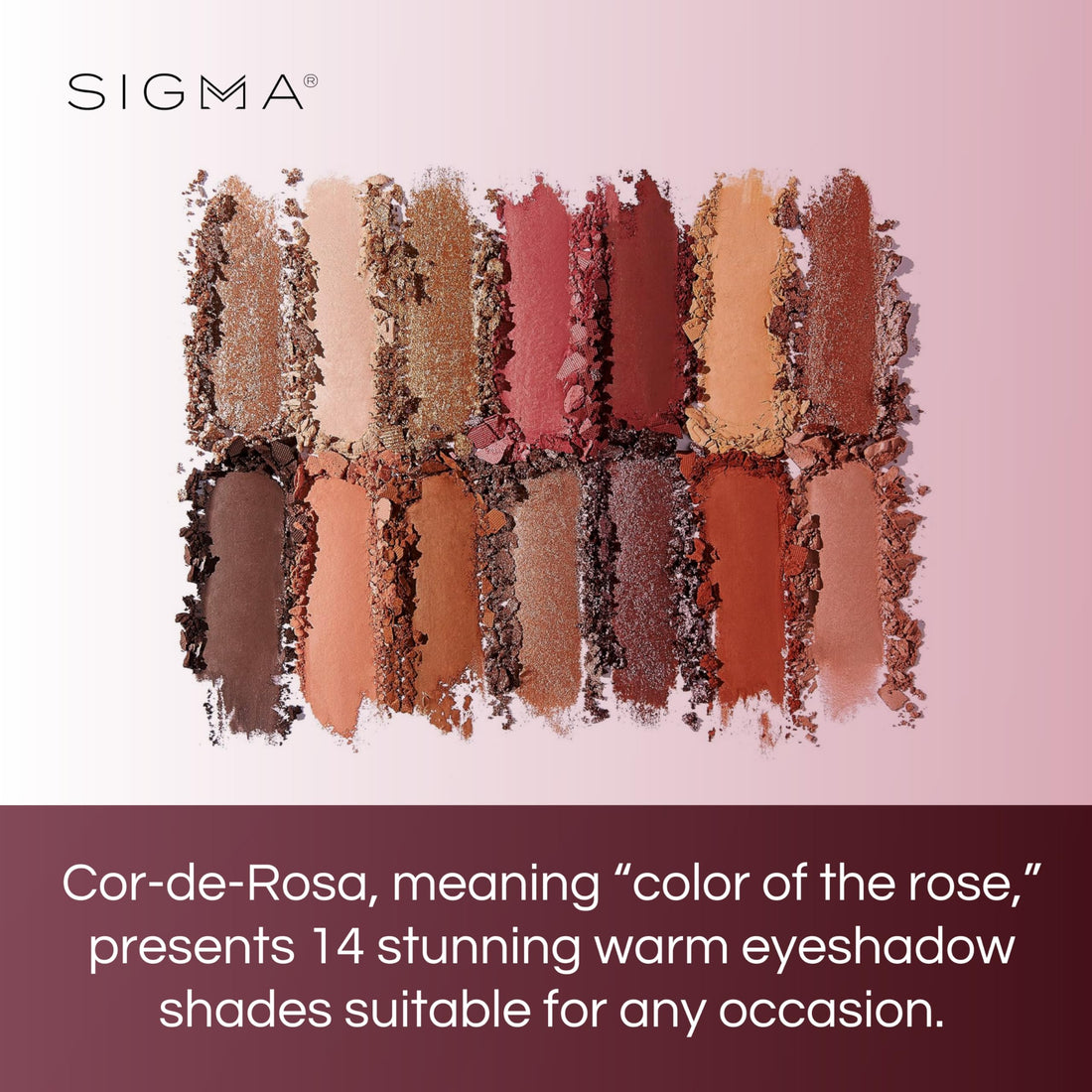 Sigma Beauty 14 Shade Eyeshadow Makeup Color Palette Shimmer Glitter Eye Cosmetic Powder, Cor-De-Rosa