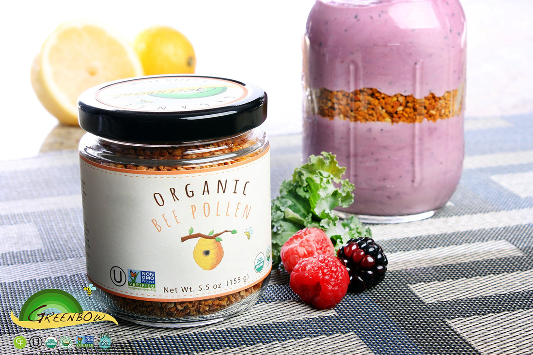 Greenbow Organic Bee Pollen - 100% USDA Certified Organic, Non-GMO, Pure, & Natural Bee Pollen - Superfood Packed with Proteins, Vitamins & Minerals - Kosher Certified, Gluten Free -155g x 2 Jars