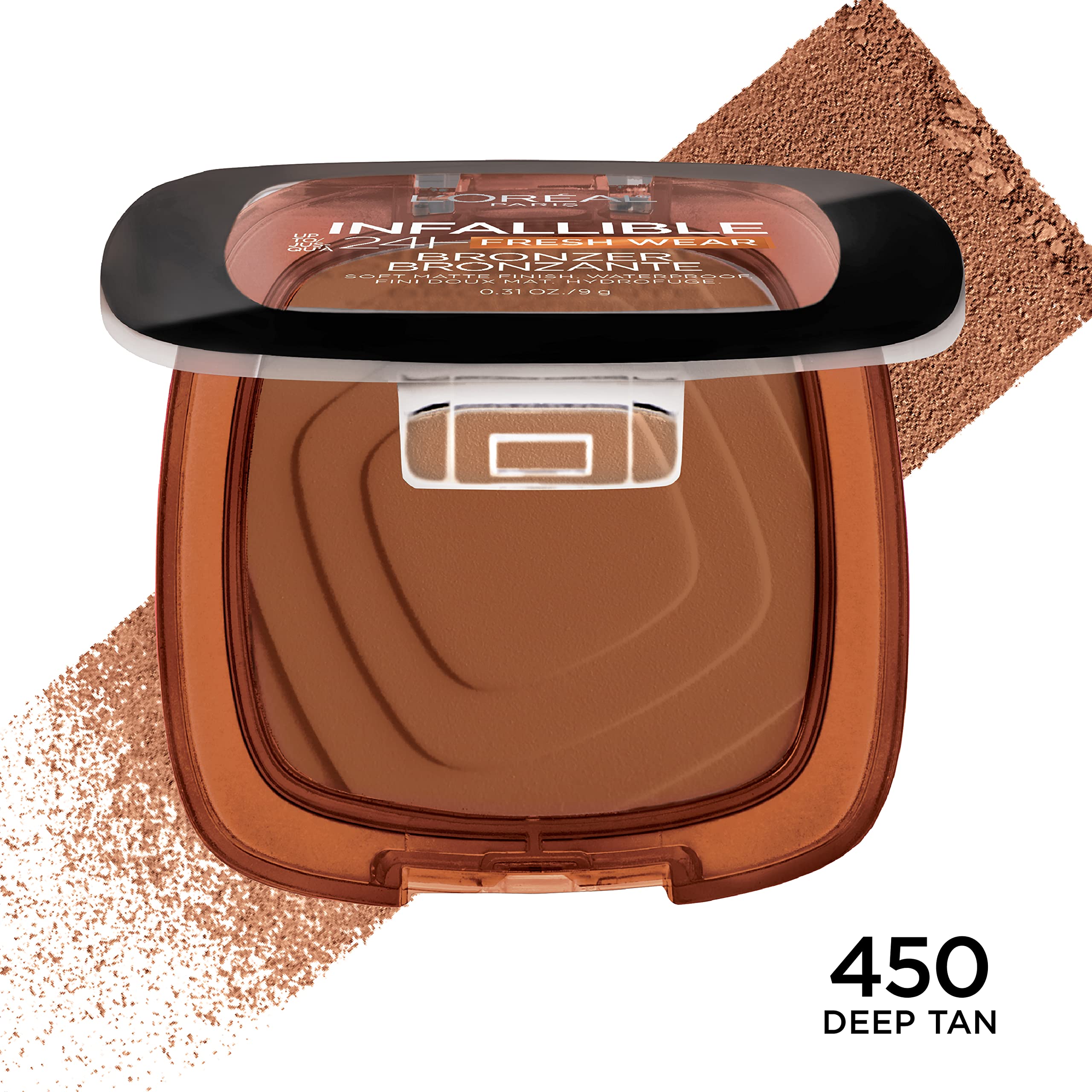 L'Oreal Paris Infallible Up to 24H Fresh Wear Soft Matte Longwear Bronzer. Waterproof, heatproof, Transfer, humidity and sweatproof, Deep Tan, 0.31 oz