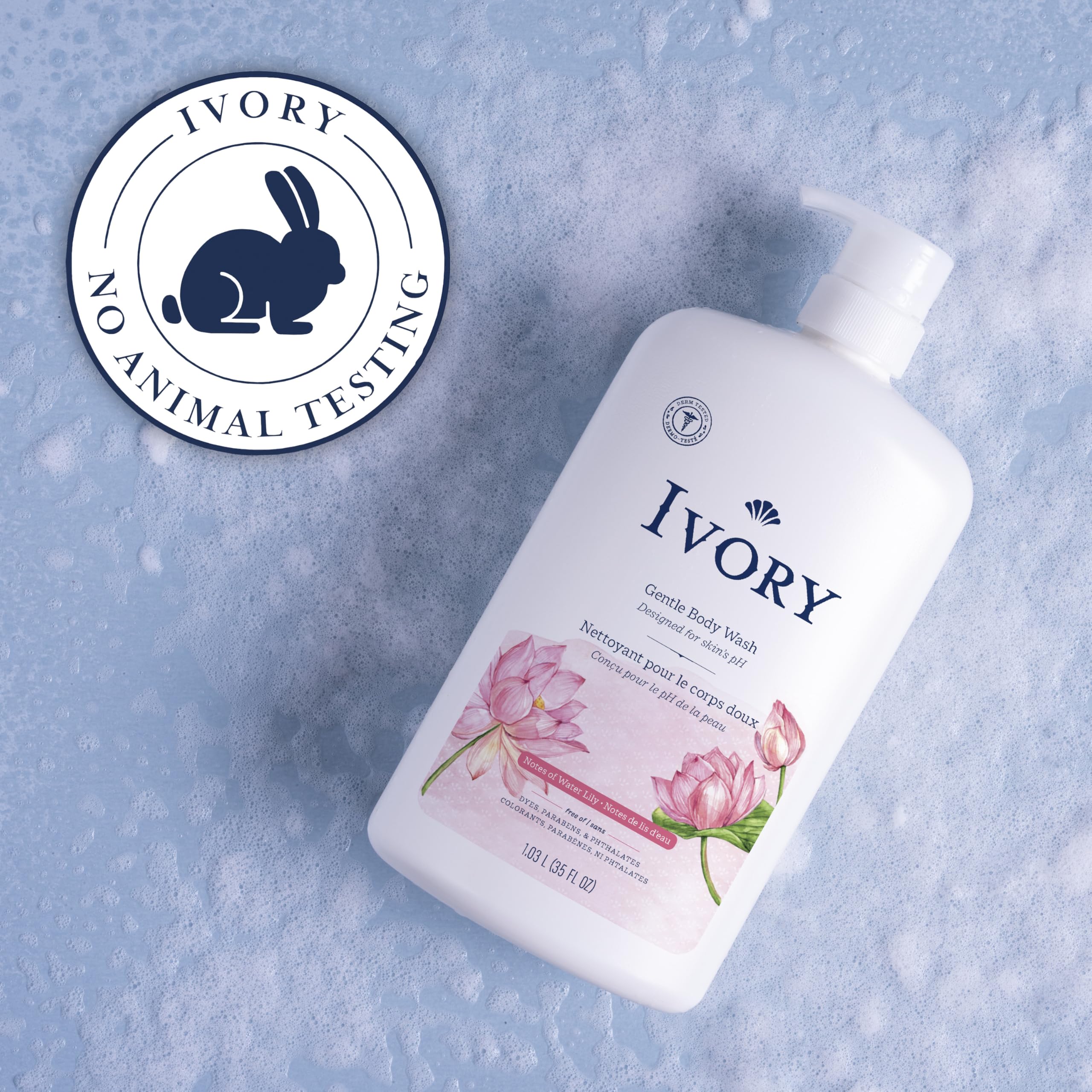 Ivory Body Wash, Designed for the Whole Family, Gentle Formula, Free of Dyes Heavy Perfumes Parabens Phthalates & Silicones, Water Lily Scent, 35 oz
