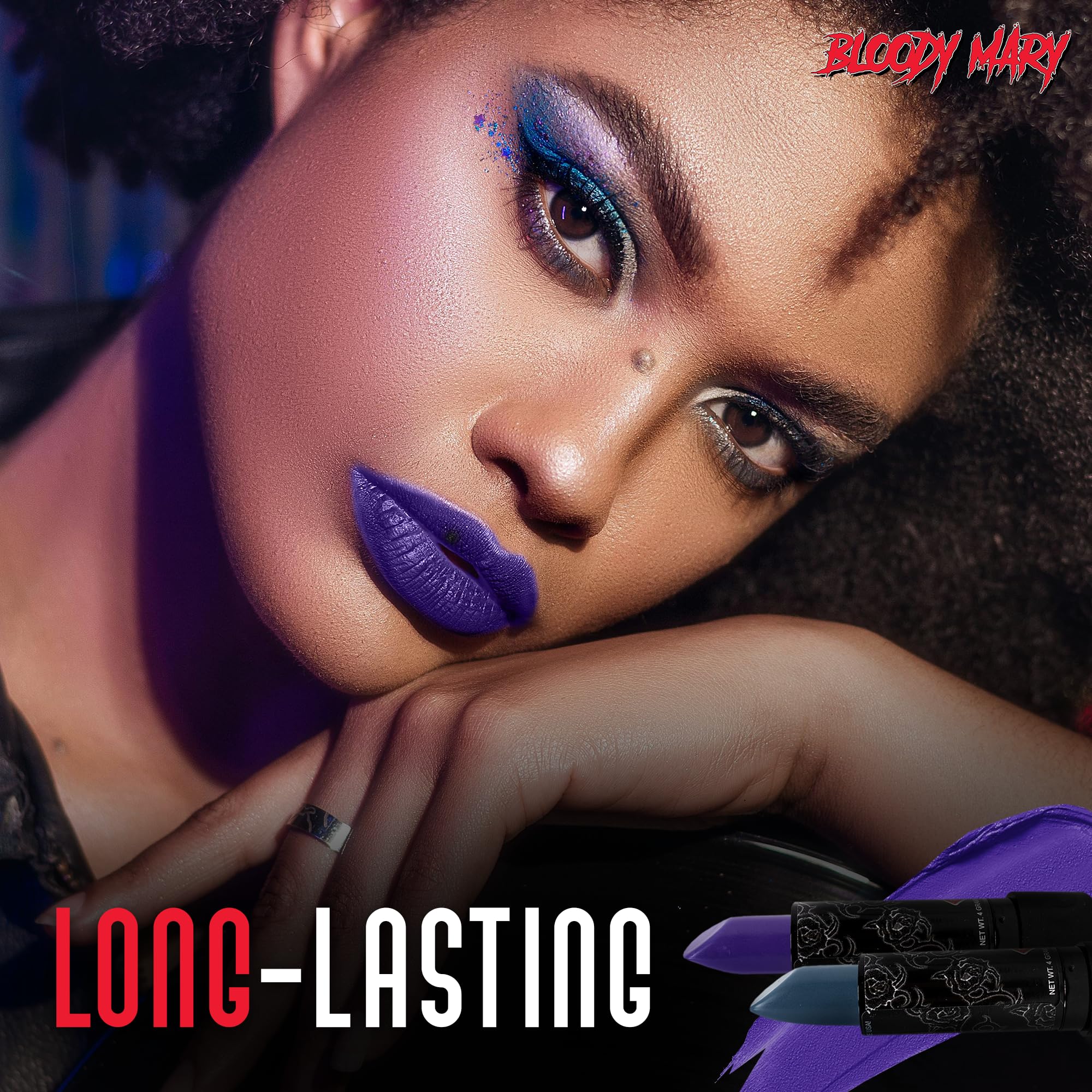 Lipstick By Bloody Mary - Professional Hollywood Makeup Quality -Creamy & Long Lasting ââ‚¬â€œ Fashionable Eccentric Gothic Style - Ideal For Halloween - Unique Color & Rich Pigment (Charcoal Grey)