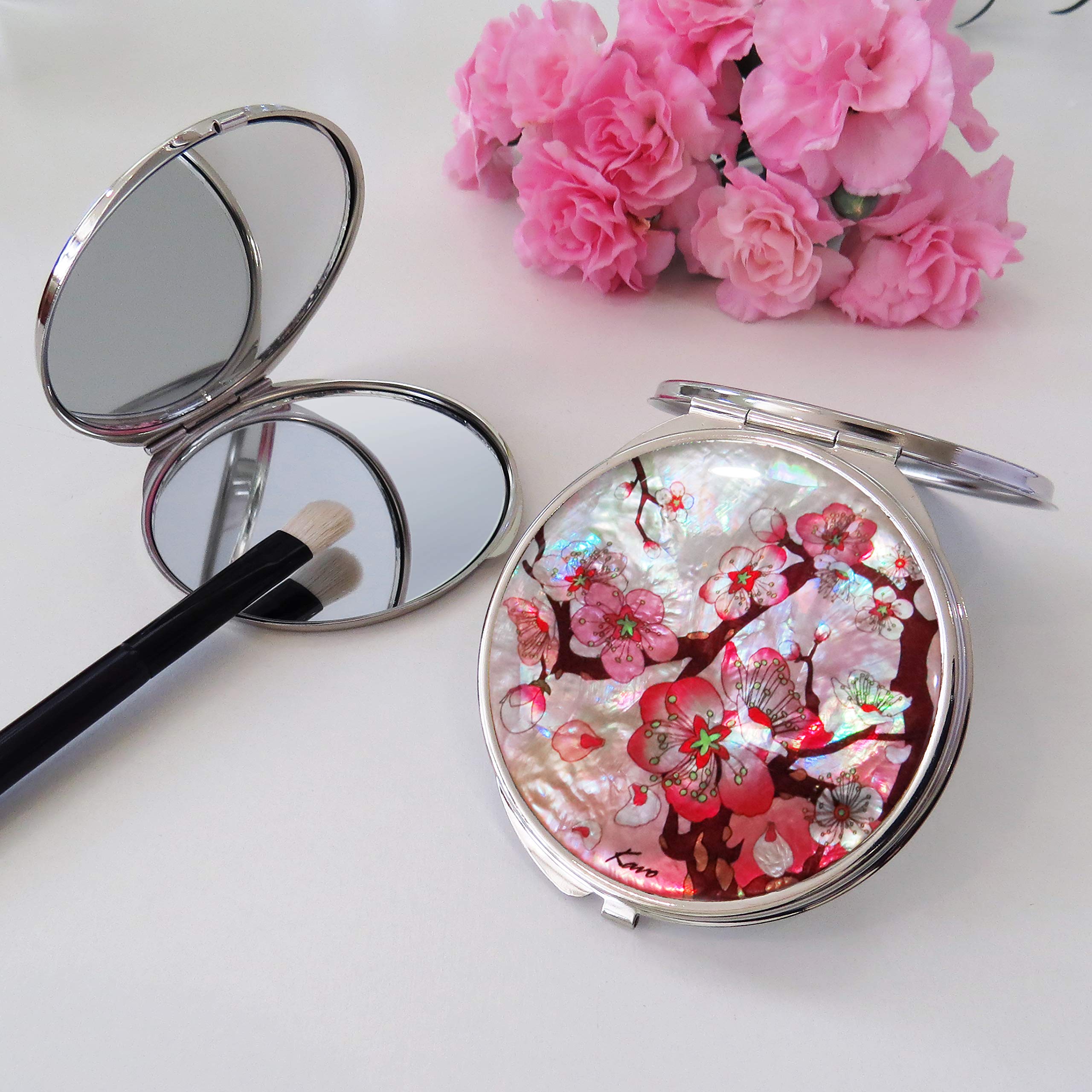 Compact Makeup Mirror Cosmetic Korean Mother Of Pearl Lacquered Apricot Tree #33
