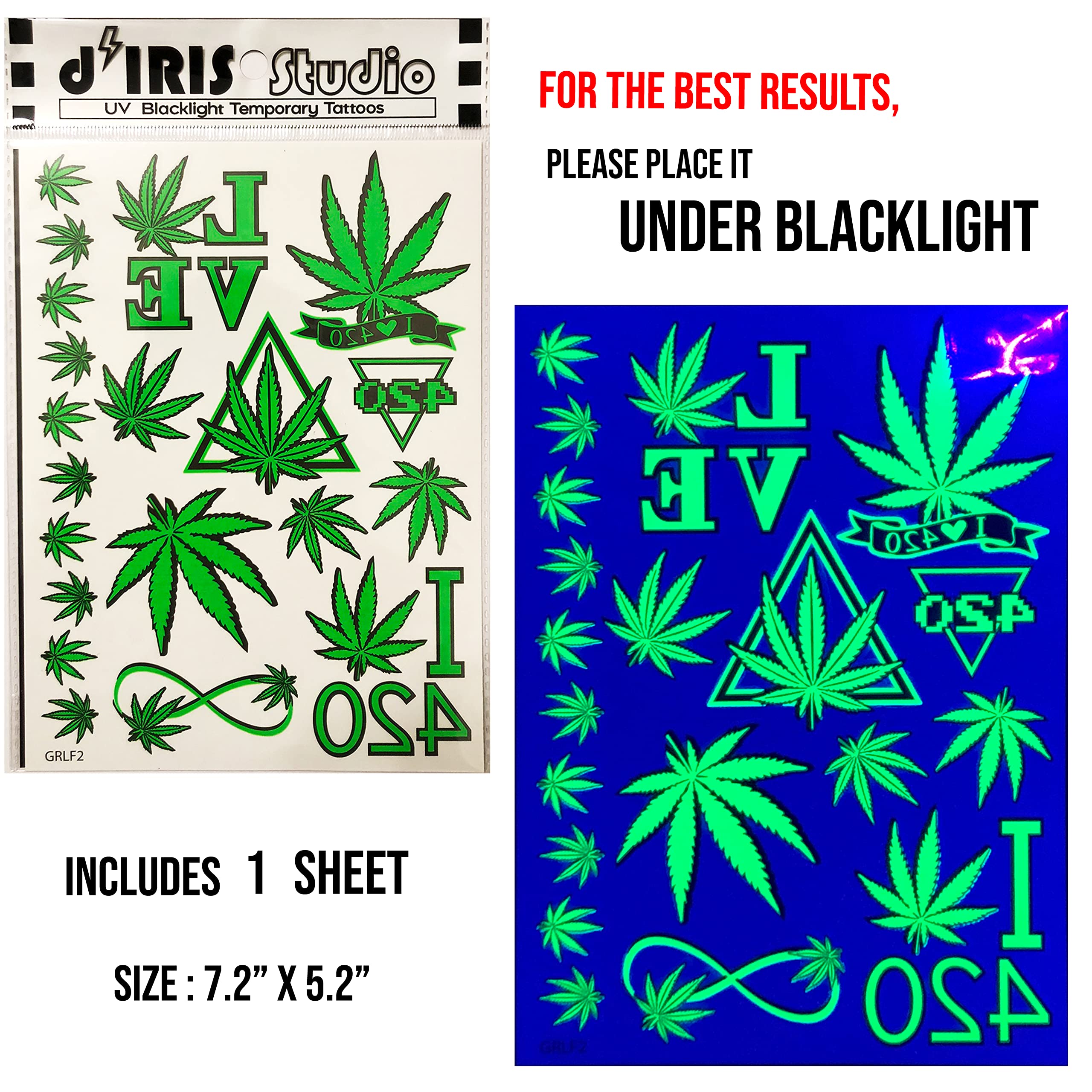 d'IRIS Studio Uv Blacklight Rave Tattoo Temporary-Neon Temp Reactive Fluorescent Toy Game Stickers Makeup Glow In Dark Luminous Skull Party Nightclub Electric Dance Music Festival Edm Concert Un