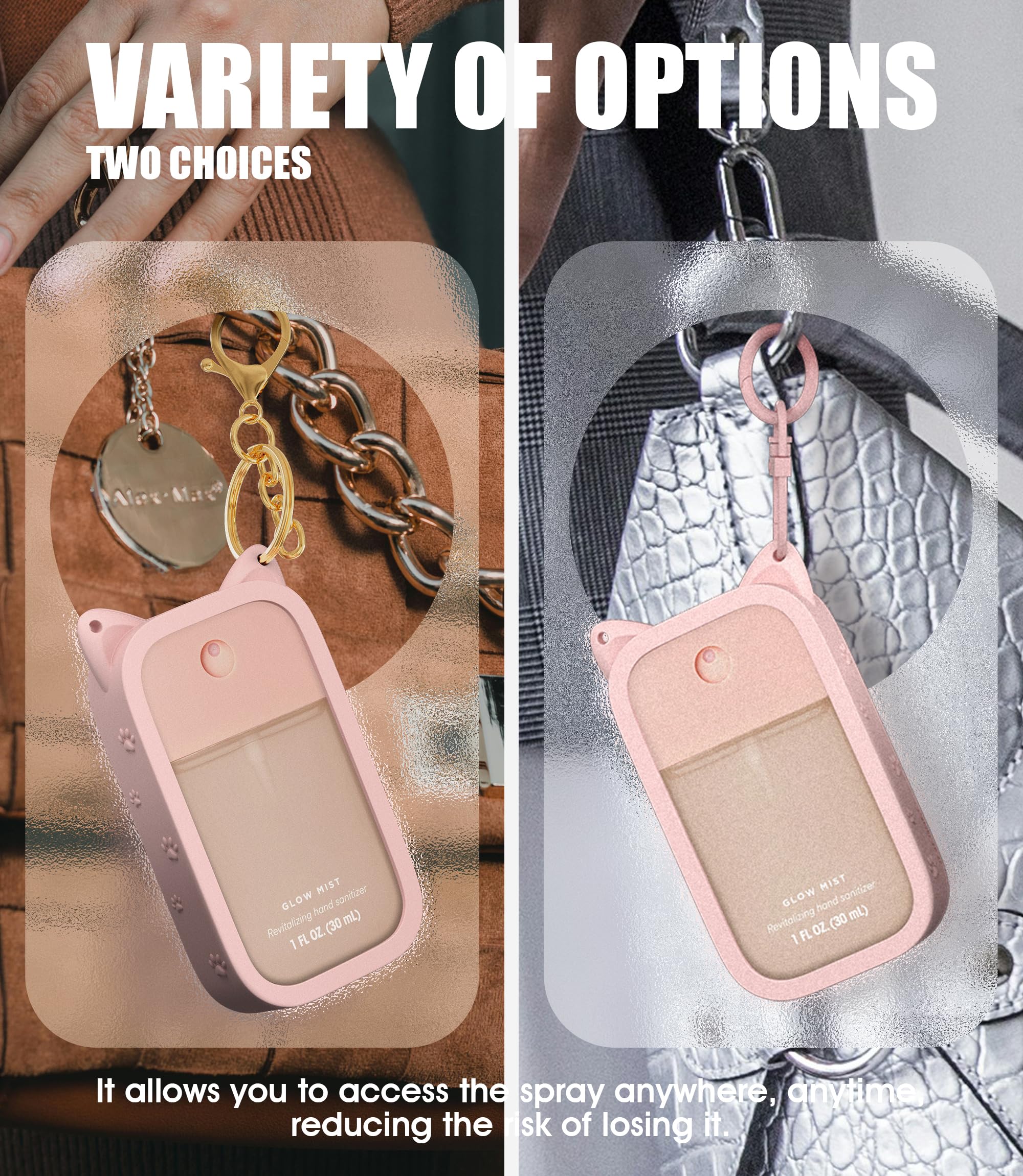 1 Pack Silicone Case Compatible with Touchland Hand Sanitizer Spray (Fit for 1 FL OZ/30 mL Ver), Portable keychain Cute Color Ears (Pink)