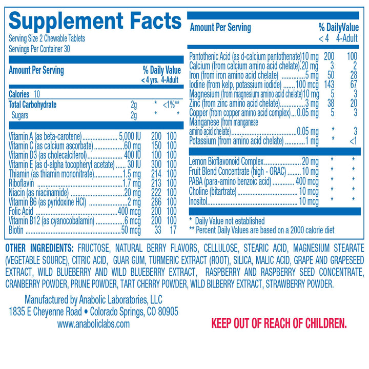 Vitamins for Kids Multivitamin with Iron - 60 Chewable Tiger Tablets with Vitamins A, B-Complex, C, D, E, Iron, Calcium, Magnesium, Zinc, and More - Natural Berry Flavor - AVED Kids