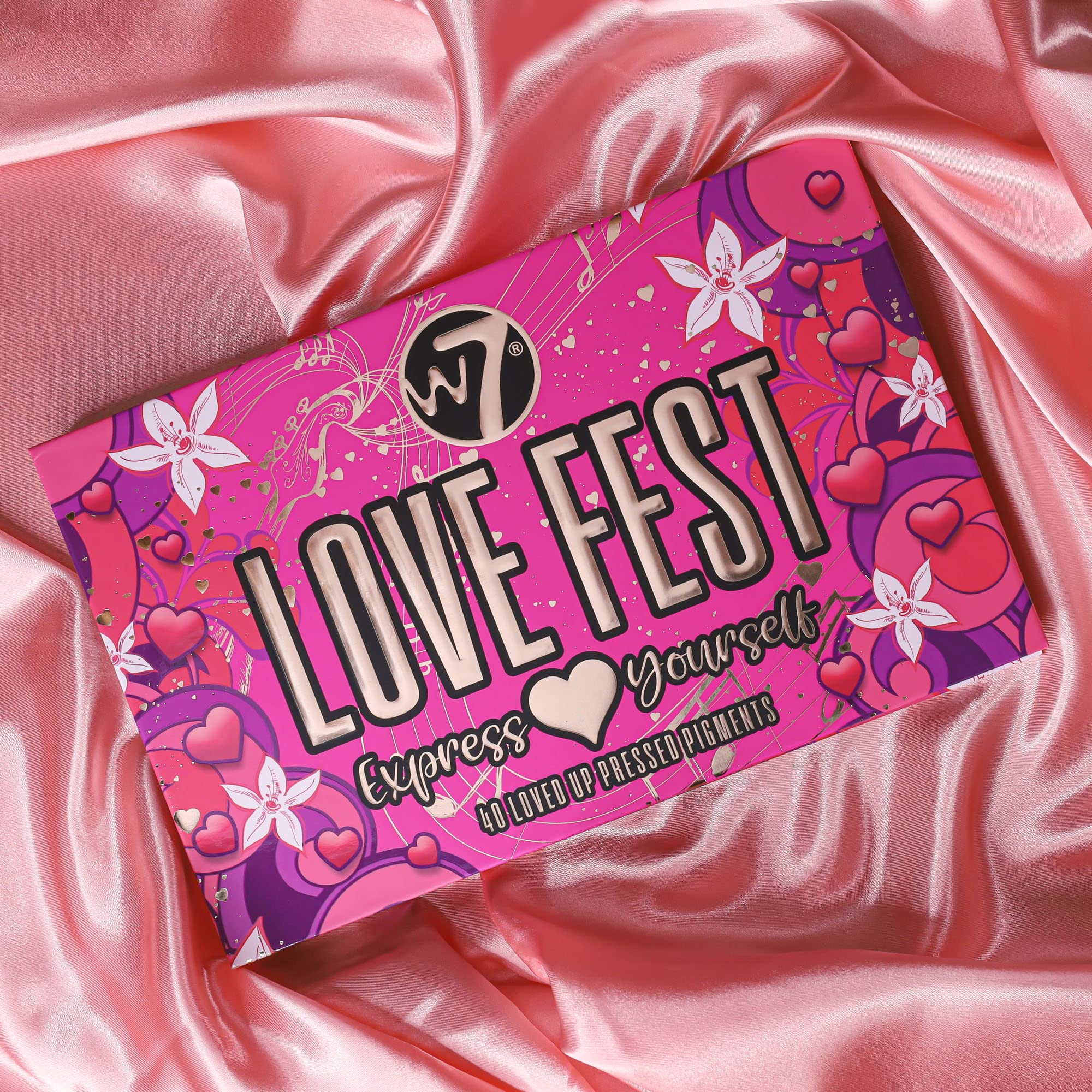W7 Love Fest Pressed Pigment Palette - 40 Playful Party Colors With Matte, Shimmer, Glitters - Flawless Long-Lasting Bold Makeup