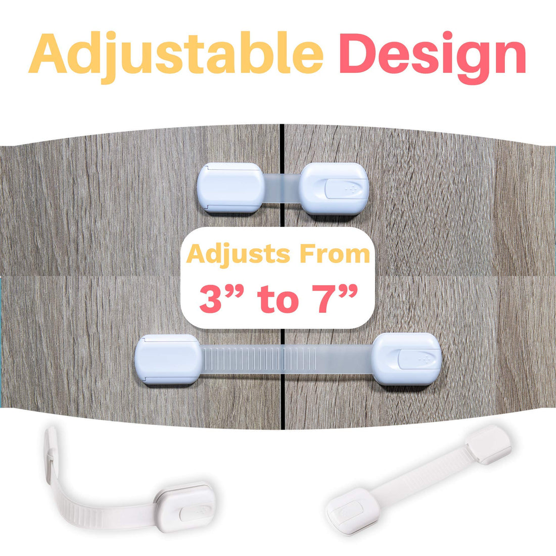 6-Pack Child Proof Locks for Cabinet Doors, Drawers, Fridge, Toilet Seat, Dishwasher, Trash Can, Cupboard - 3M - No Drilling - Child Safety Locks for Cabinets and Drawers - Baby Proofing Cabinets Lock