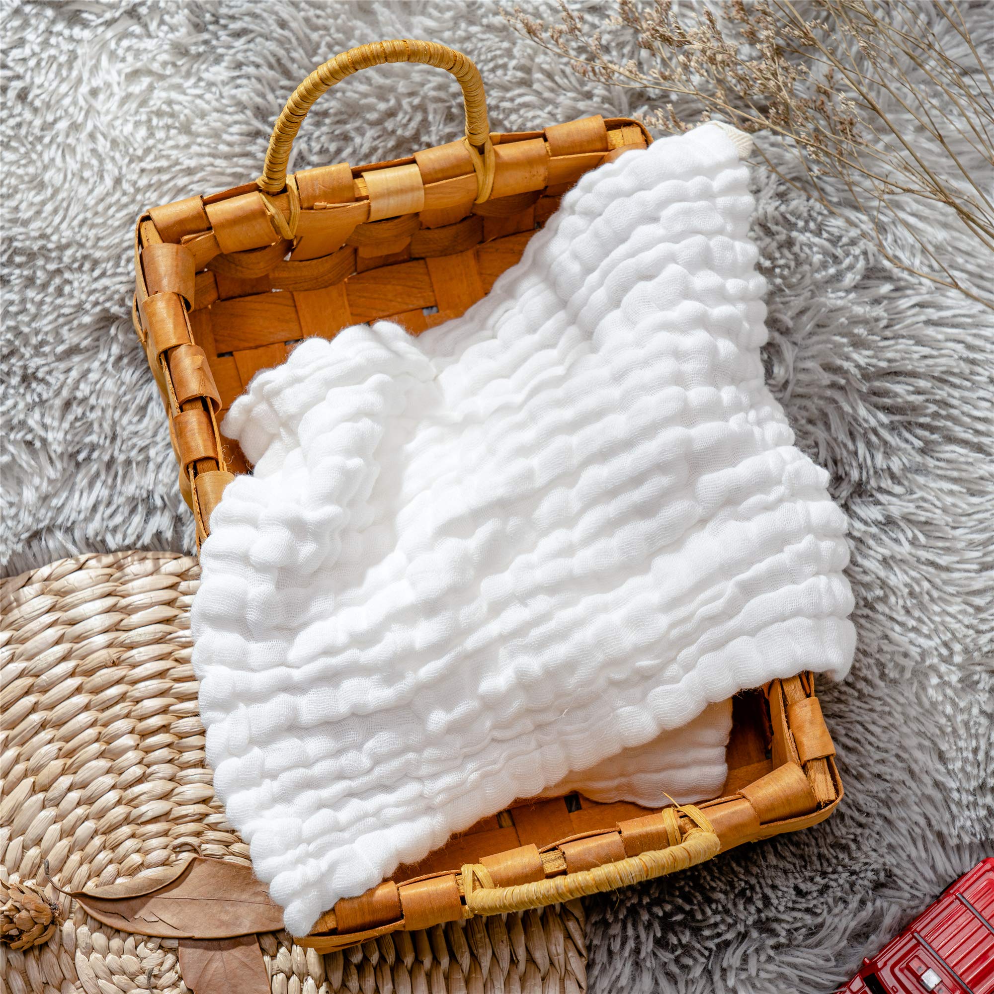 Baby Muslin Washcloths- Natural Cotton Wipes - Soft Newborn Face Towel for Sensitive Skin- Registry as Shower, 10 Pack 12x12 inches by MUKIN (White)