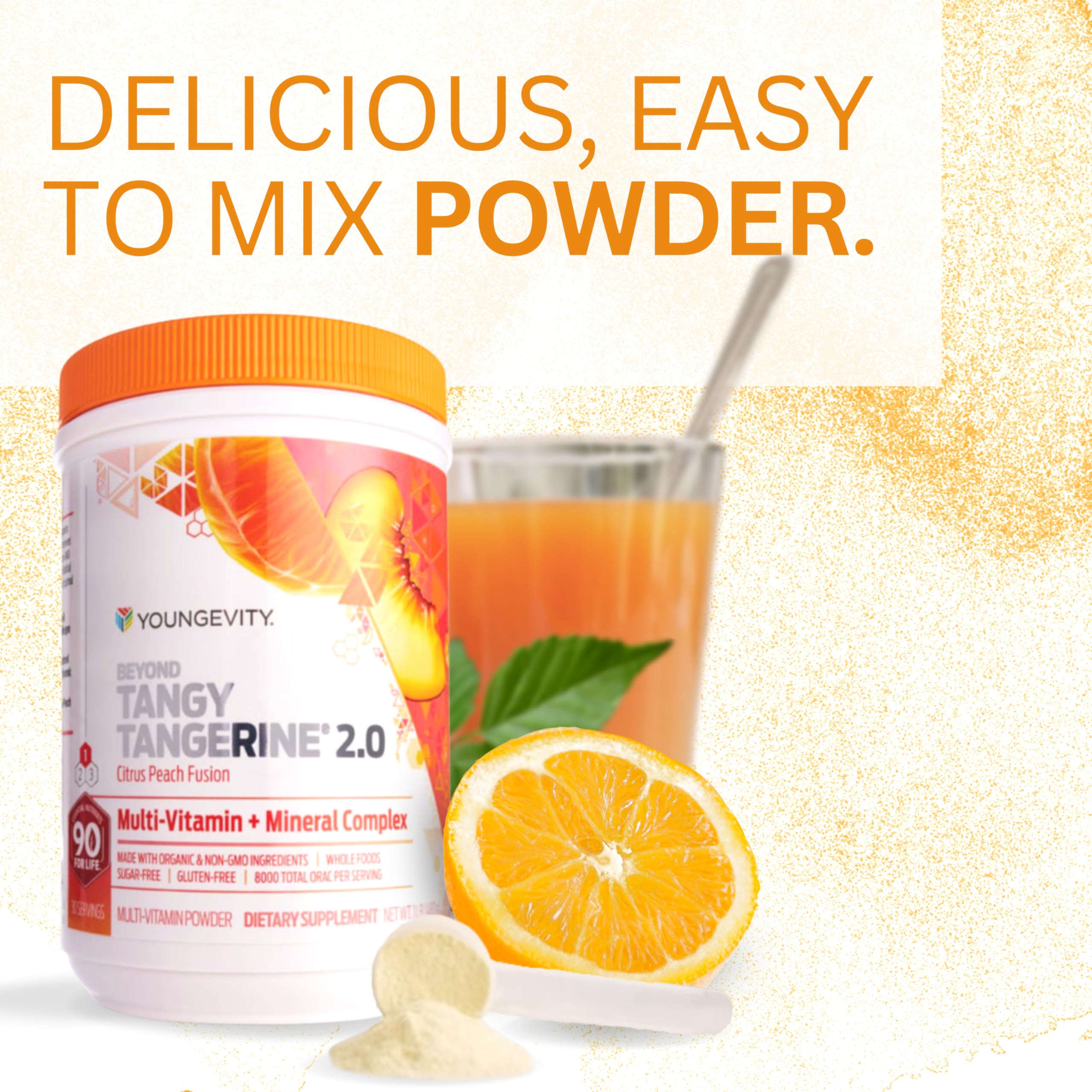 Youngevity Beyond Tangy Tangerine 2.0 Citrus Peach Ultimate Multi-Vitamin & Mineral Complex - Made with Natural & Whole Foods | 8,000 ORAC | 2 Canisters