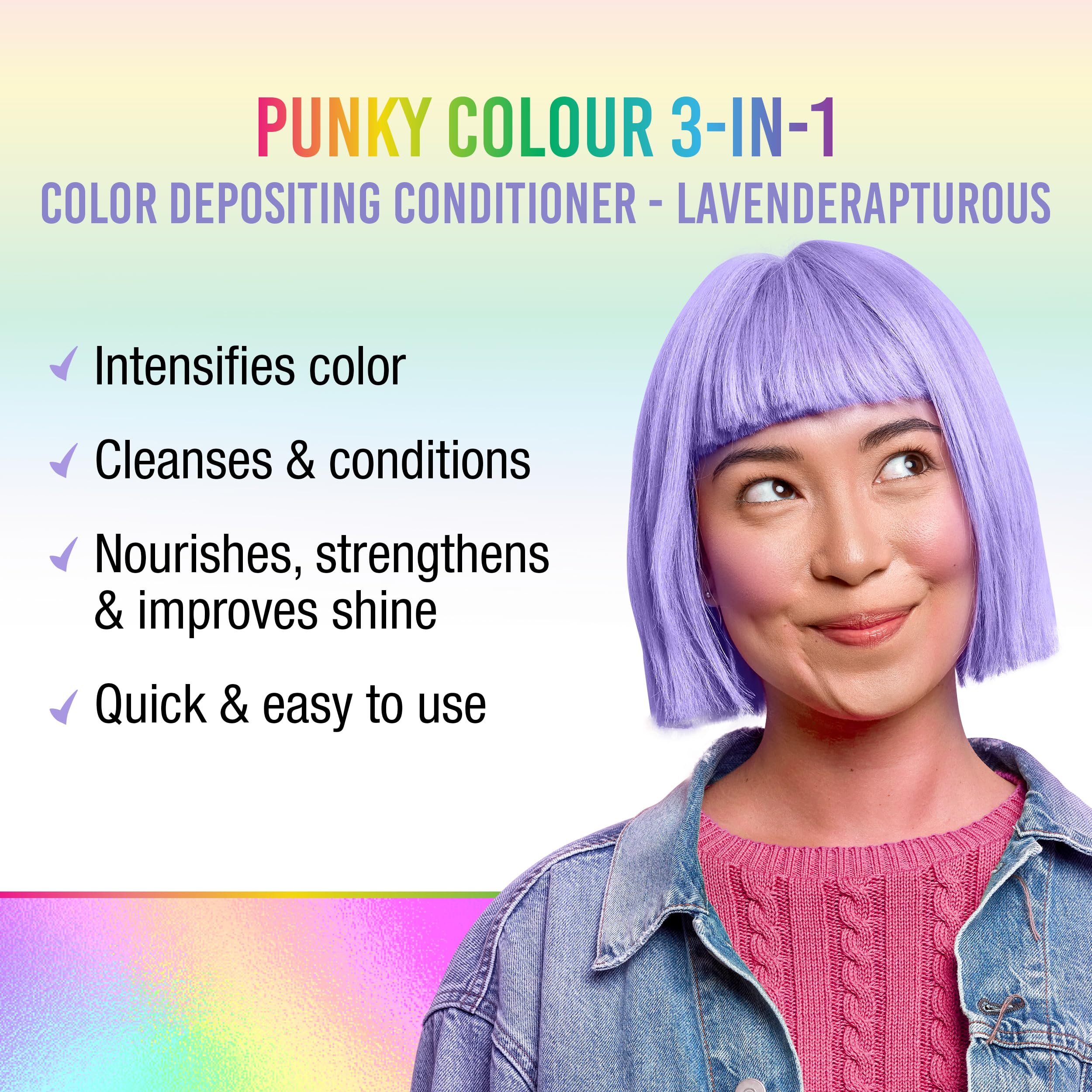 Punky Colour 3-in-1 Color Depositing Conditioner & Hair Cleanser - Lavenderapturous, Semi Permanent Hair Color Conditioner, Long-Lasting Hair-Dye, 8.5 fl oz.