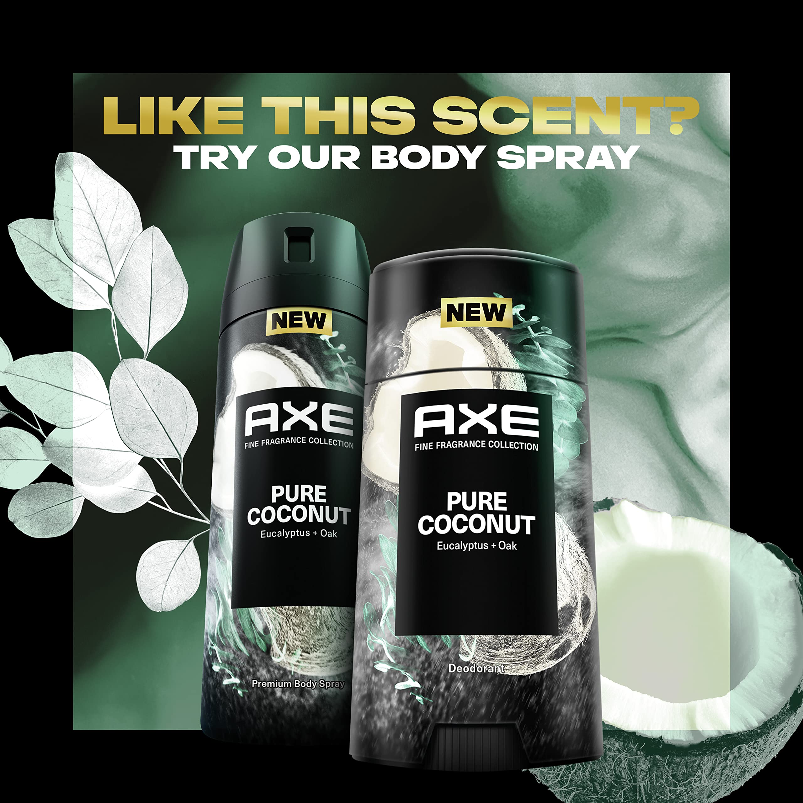 AXE Fine Fragrance Collection Deodorant Stick Pure Coconut 4 count with 48H Freshness and Odor Protection Deo Stick Infused with Coconut, Eucalyptus, and Oak Essential Oils 2.6 oz