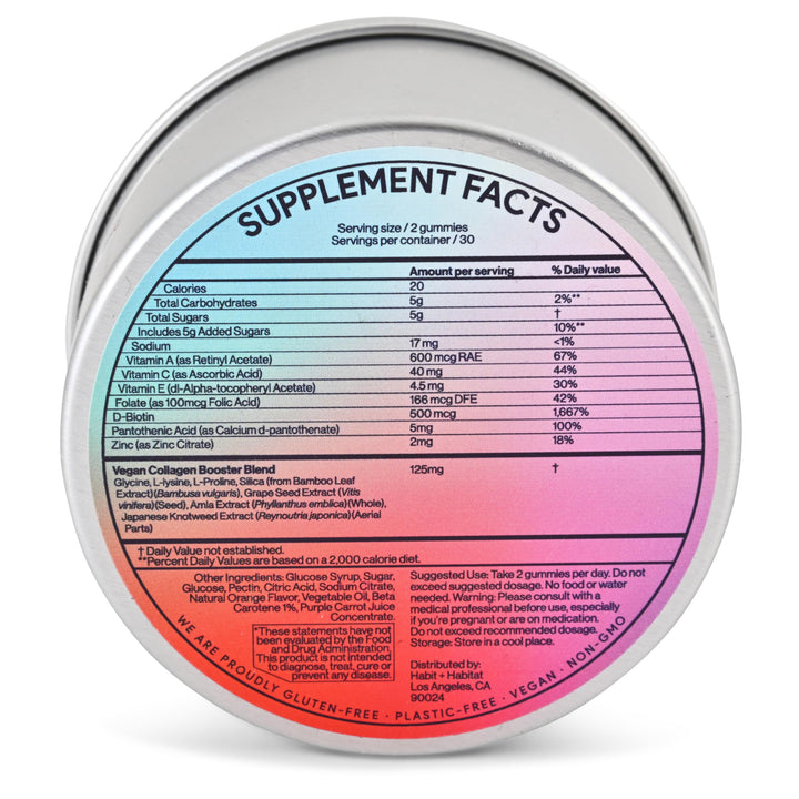 Habit + Habitat Vegan Beauty Support Gummies Collagen Booster with Biotin, Vitamin C, A, E, Folic Acid, and More - 60 Gummies - Plastic-Free Tin - Made with Natural Ingredients