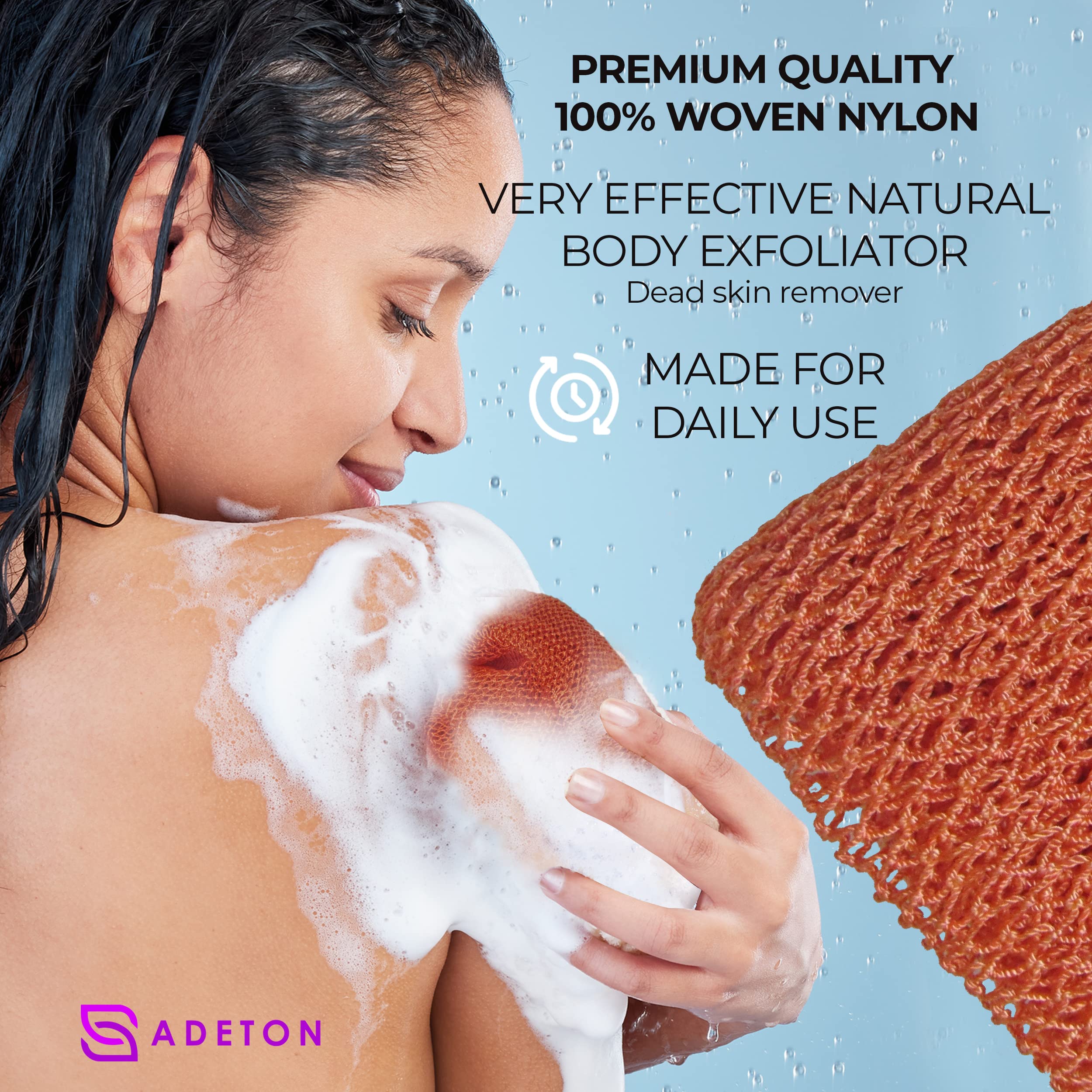 Adeton African Net Sponge, Exfoliating Body Scrubber, Body Exfoliator, Long Net Sponge, 17 Colors, Sapo, Shower Bath Accessories, Back Foot Scalp Scrub, Flat Dead Skin Remover Body Wash (Peach)