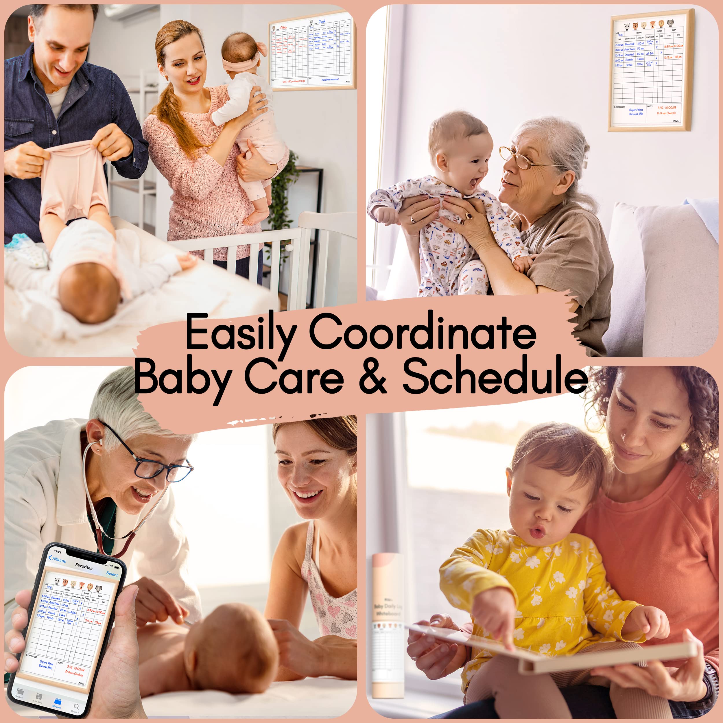 Mewl Baby Daily Log Whiteboard - Reusable Baby Tracker to Log Feeding, Diapers & Sleep - Newborn Baby Journal & Schedule Chart for New Parents, Nanny, Babysitter - Pregnancy & New Mom Gift