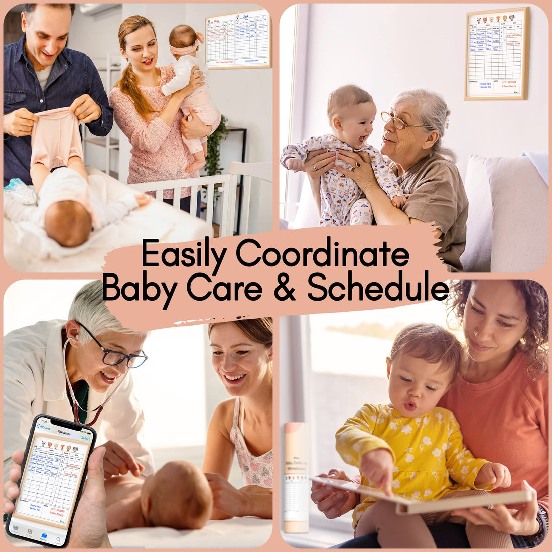 Mewl Baby Daily Log Whiteboard - Reusable Baby Tracker to Log Feeding, Diapers & Sleep - Newborn Baby Journal & Schedule Chart for New Parents, Nanny, Babysitter - Pregnancy & New Mom Gift