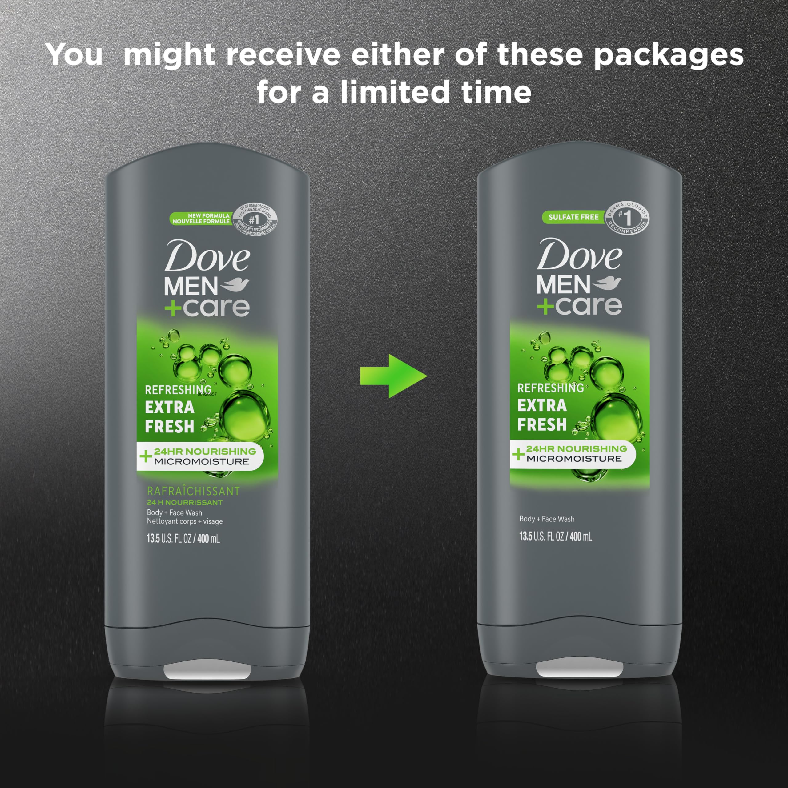 Dove Men+Care Body and Face Wash Refreshing Extra Fresh Body Wash for Men with 24-Hour Nourishing Micromoisture Technology 13.5 oz
