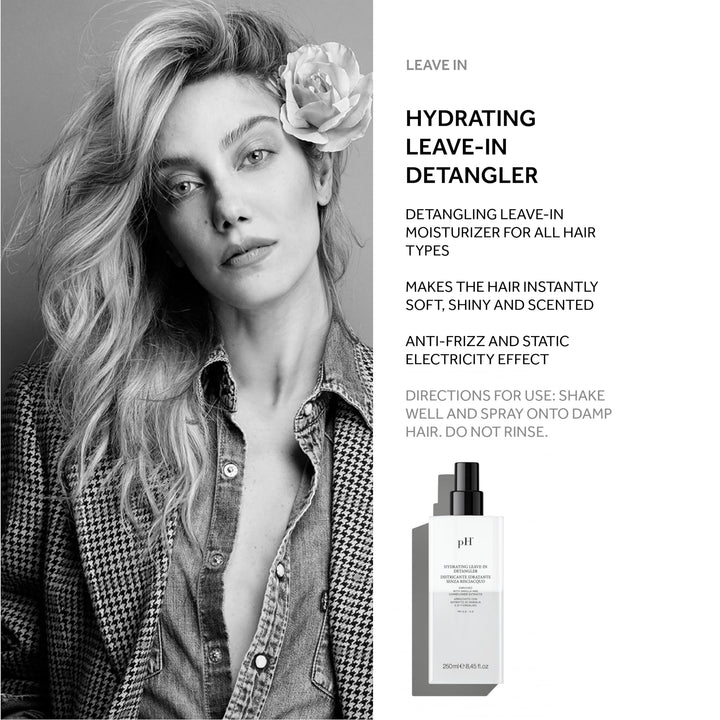pH PURE HAIR Hydrating Leave-In Detangler Spray - Anti-Frizz, Moisturizing & Smoothing Spray for All Hair Types, Adds Shine & Softness, Easy Detangling & Styling, 8.45 Oz