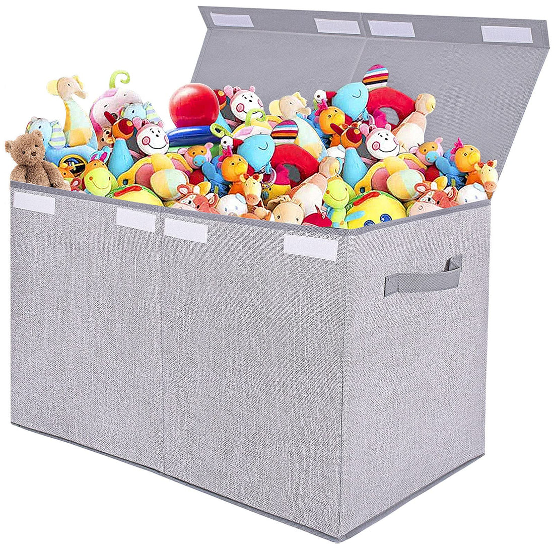 Large Toy Box Chest Storage Organizer with Lid,Collapsible Kids Toys Boxes Basket Bins with Sturdy Handles for Boys and Girls, Nursery, Playroom, Closet 25x13 x16 (Light Grey)
