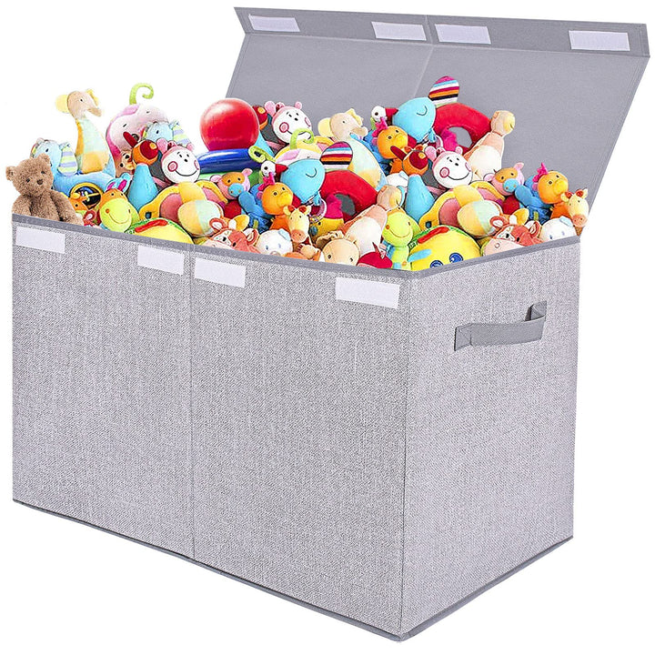 Large Toy Box Chest Storage Organizer with Lid,Collapsible Kids Toys Boxes Basket Bins with Sturdy Handles for Boys and Girls, Nursery, Playroom, Closet 25x13 x16 (Light Grey)