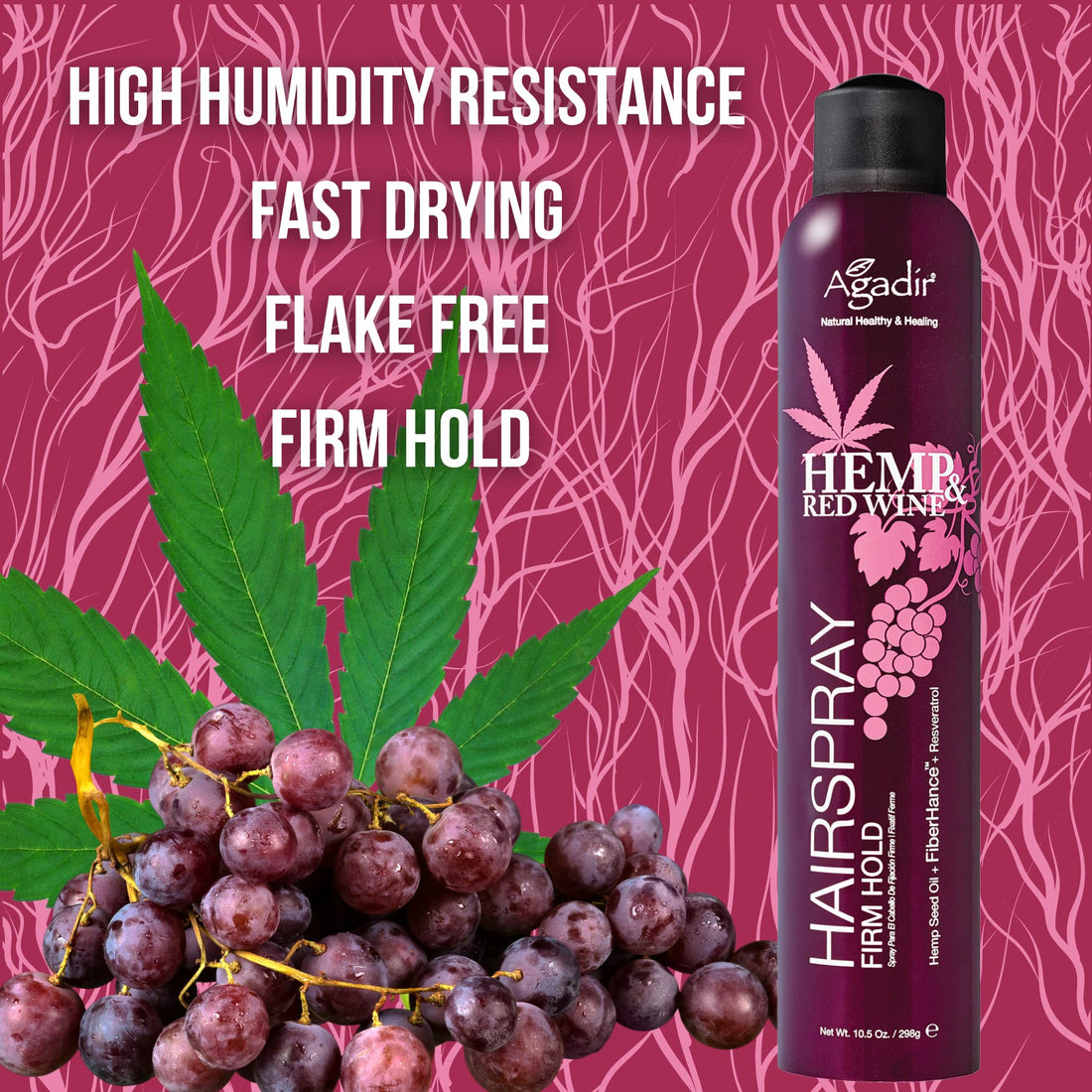 AGADIR Hemp & Red Wine Firm Hold Hair Spray, 10.5 oz