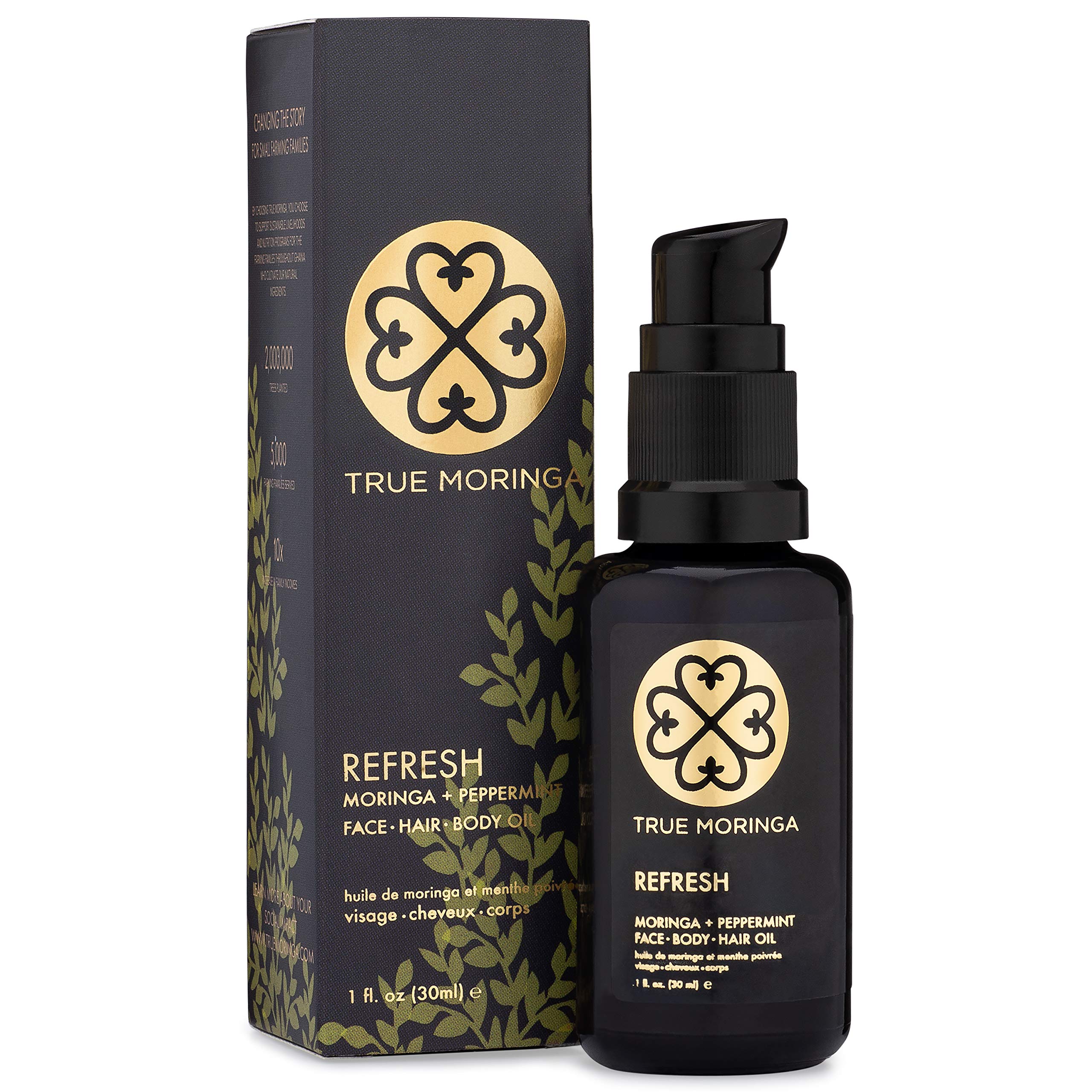 Face Oil - 100% Pure Cold-Pressed Moringa Oil For Face, Body & Hair - Anti-aging, Reduce Wrinkles, Even Skin Tone, Minimize Age Spots, Brightening by True Moringa, Parent (Peppermint, 30 ml)
