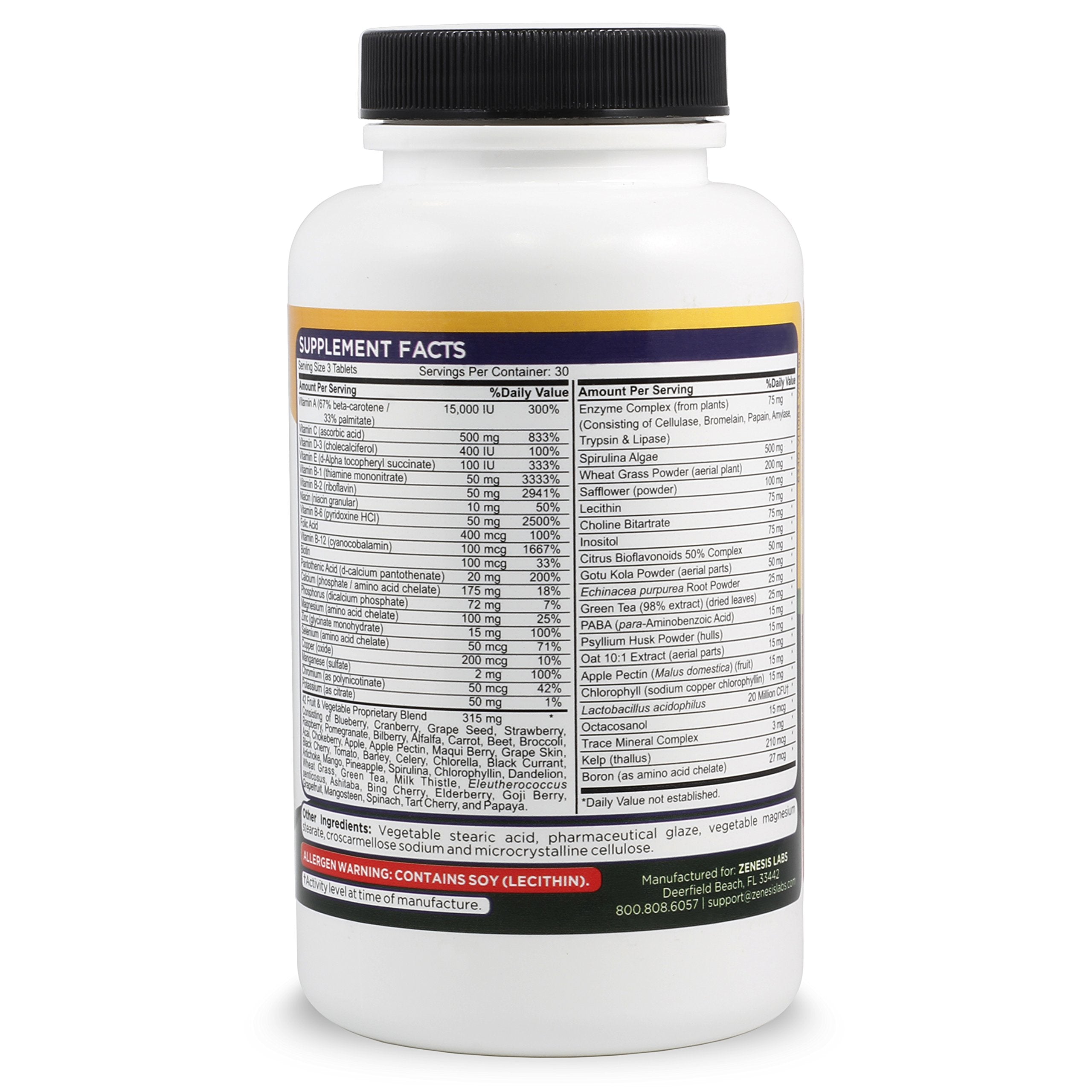 Zenesis Labs Essentials - a Natural & Nutrient Rich Multi-Vitamin - with Minerals, Enzymes, Amino Acids, Antioxidants and Probiotics - 90ct