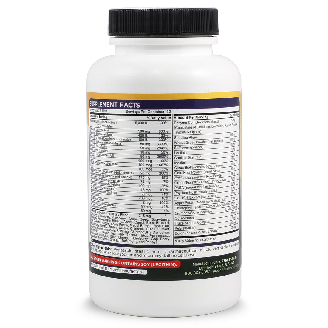 Zenesis Labs Essentials - a Natural & Nutrient Rich Multi-Vitamin - with Minerals, Enzymes, Amino Acids, Antioxidants and Probiotics - 90ct