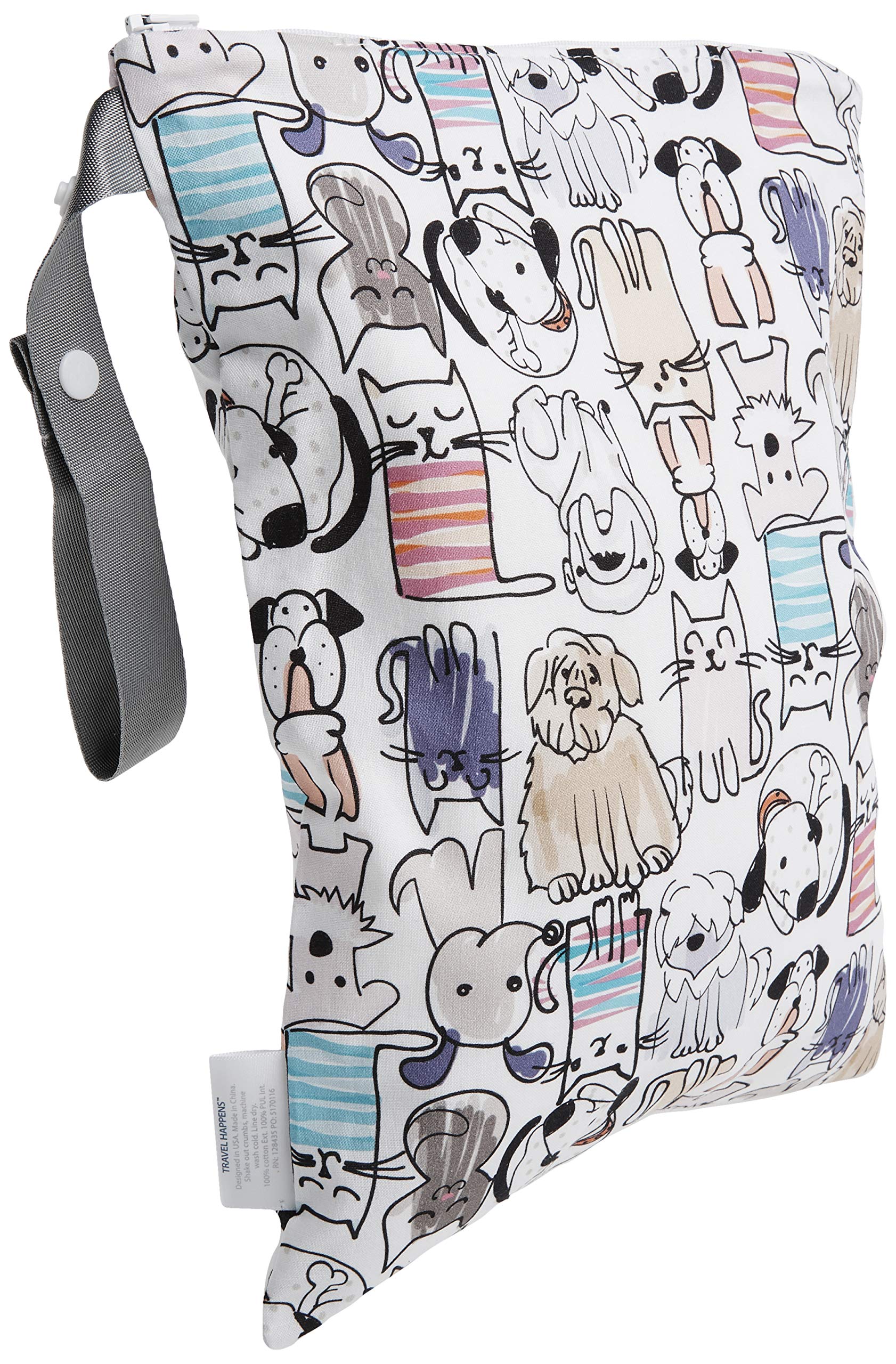 Itzy Ritzy Sealed Wet Bag with Handle – Wet Bag for Travel, Swimsuits, Cloth Diapers, Gym Clothes & Toiletries - Washable & Reusable with Water Resistant Lining - Measures 11” x 14” (Cats & Dogs)