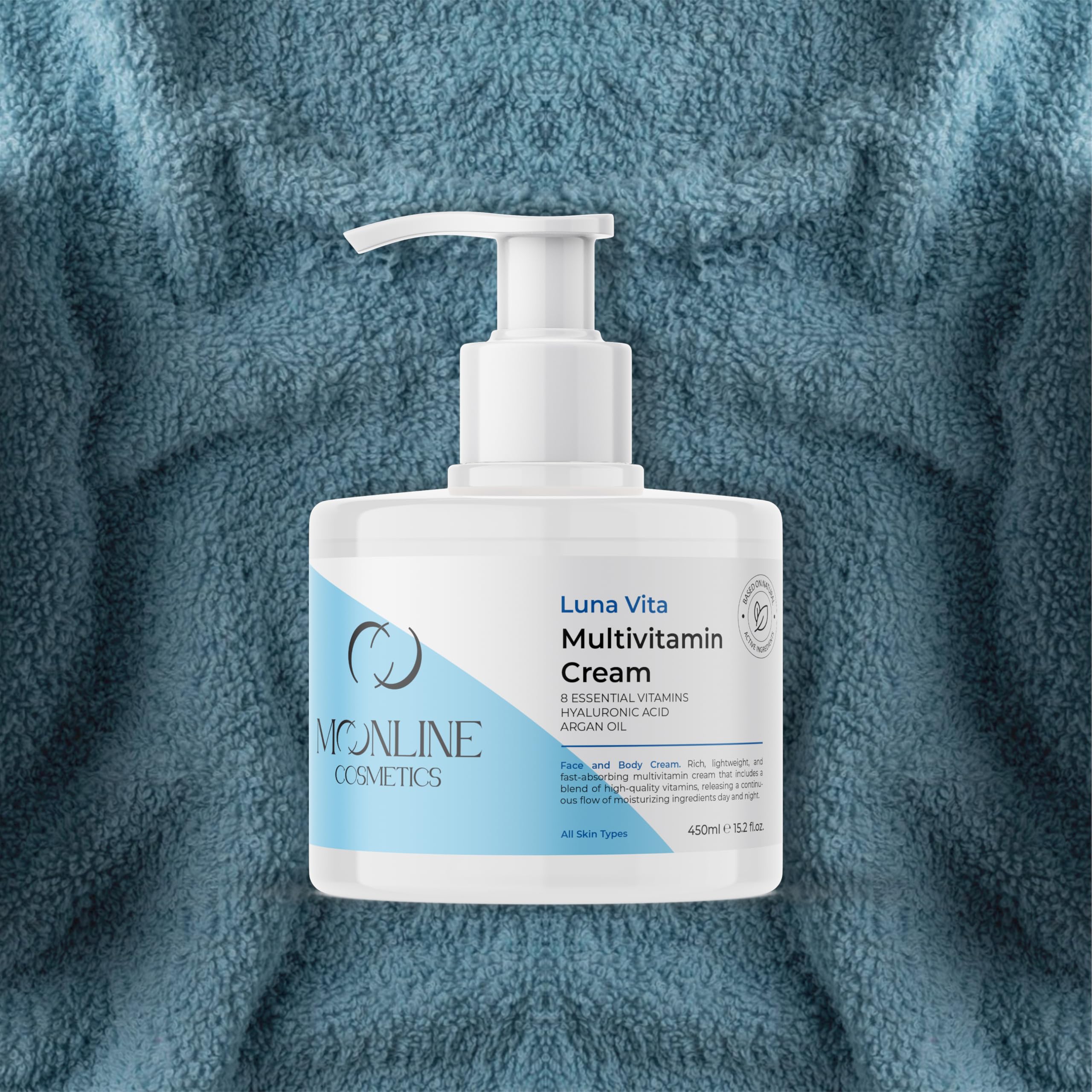 Mooline Cosmetics Multivitamin Cream, 8 Essential Vitamins, Hyaluronic Acid, Argan Oil, 15.2 fl oz