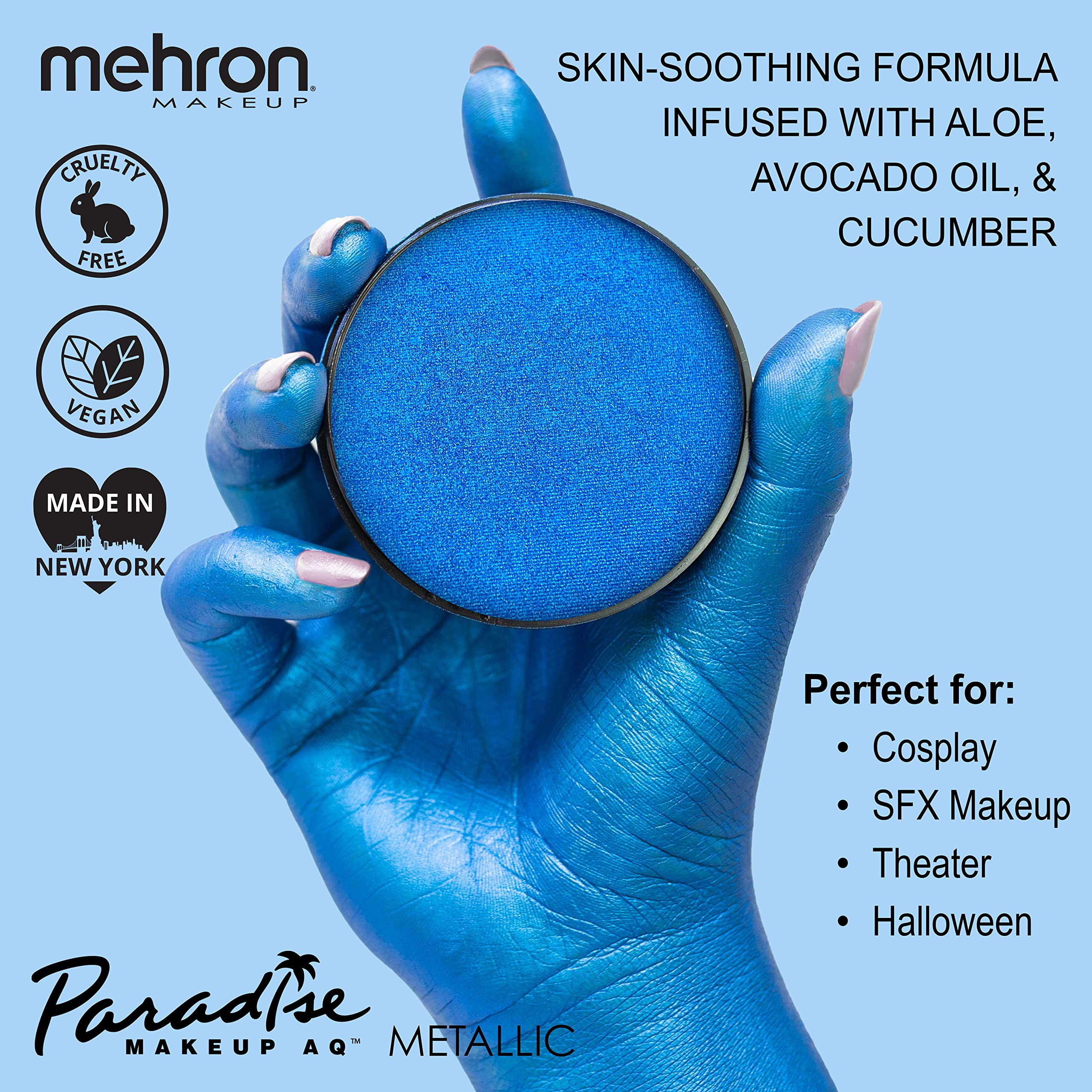 Mehron Makeup Paradise Makeup AQ Face & Body Paint (1.4 oz) (Metallic Dark Blue)