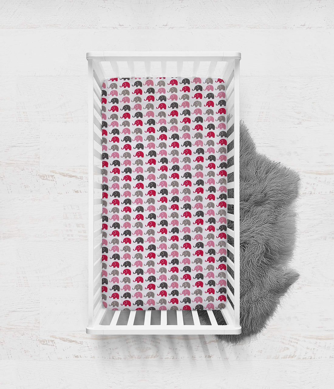Bacati - Elephant Pink, Fuchsia, Grey 100% Cotton Girls Universal Baby Crib or Toddler Bed Fitted Sheet